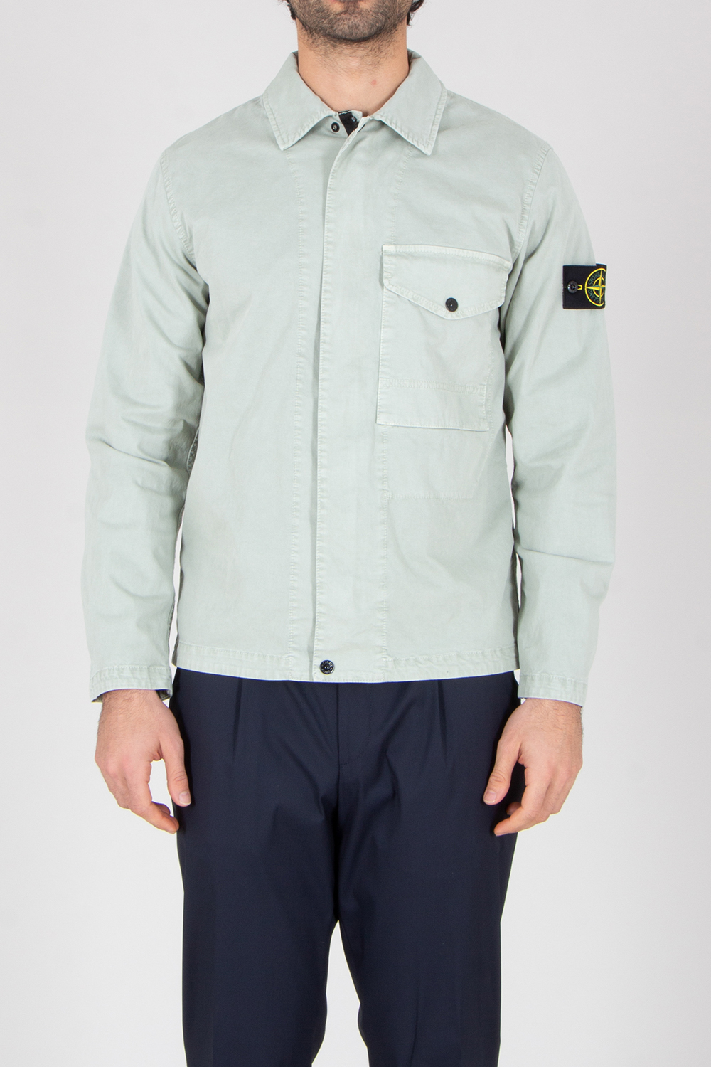 STONE ISLAND Regular Fit OLD Effect Organic Cotton Stretch Broken Twill Zip-Up Overshirt