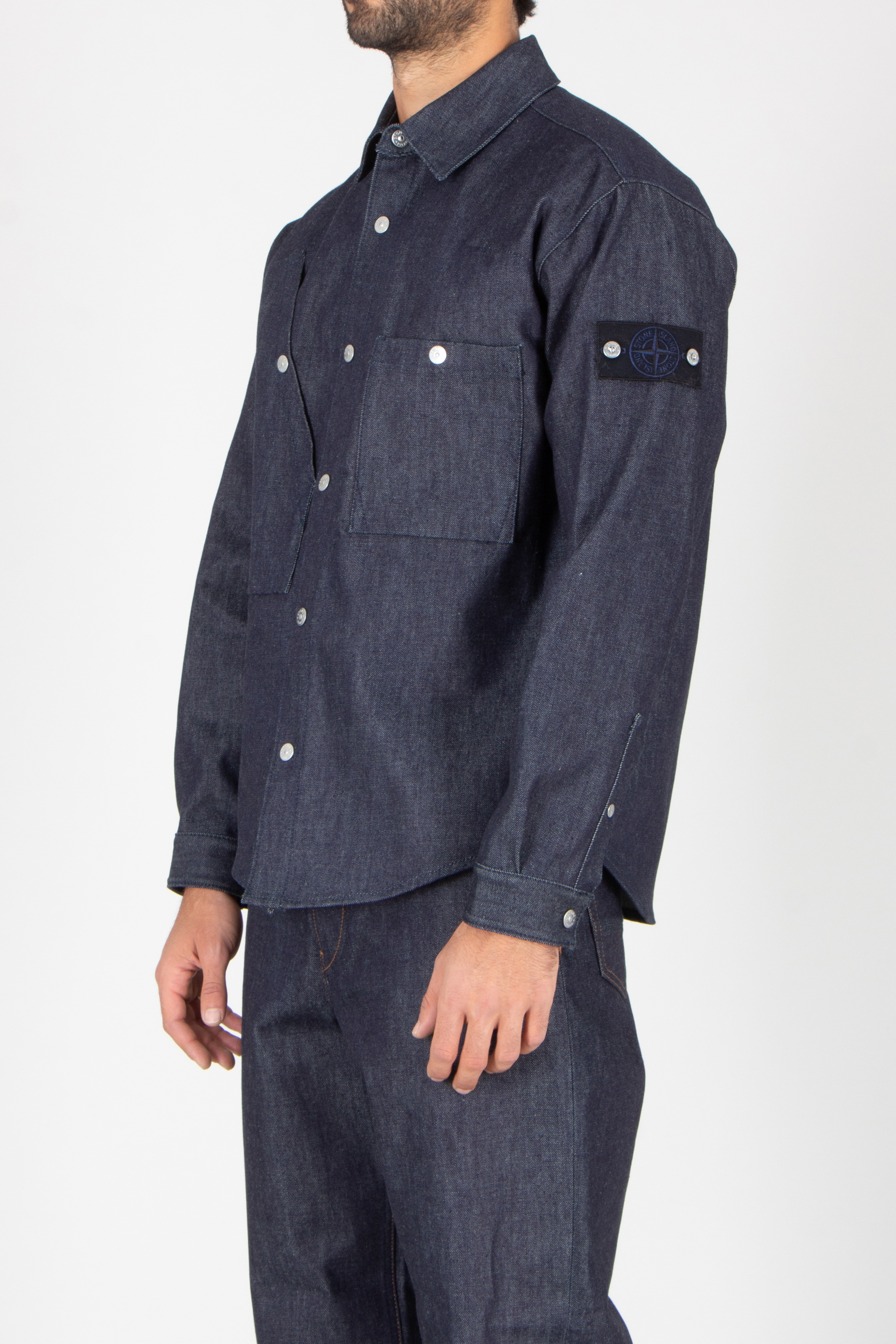 STONE ISLAND Comfort Fit Rinsed Organic Cotton Denim Overshirt Hosen, Hemd, Jeanshose, Langarm, Mantel