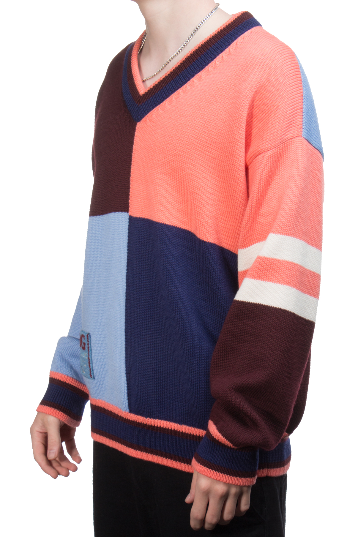 DOLCE & GABBANA Patchwork V-Neck Knit Sweater