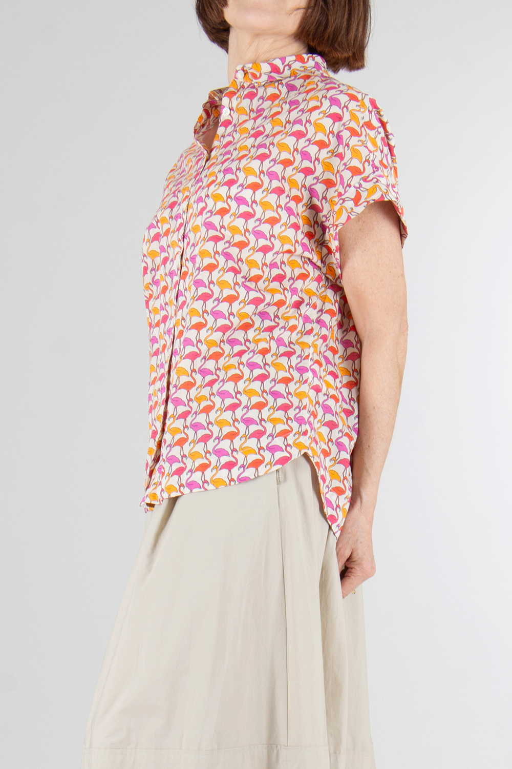 0039 ITALY Relaxed Fit patterned Cotton Blouse 