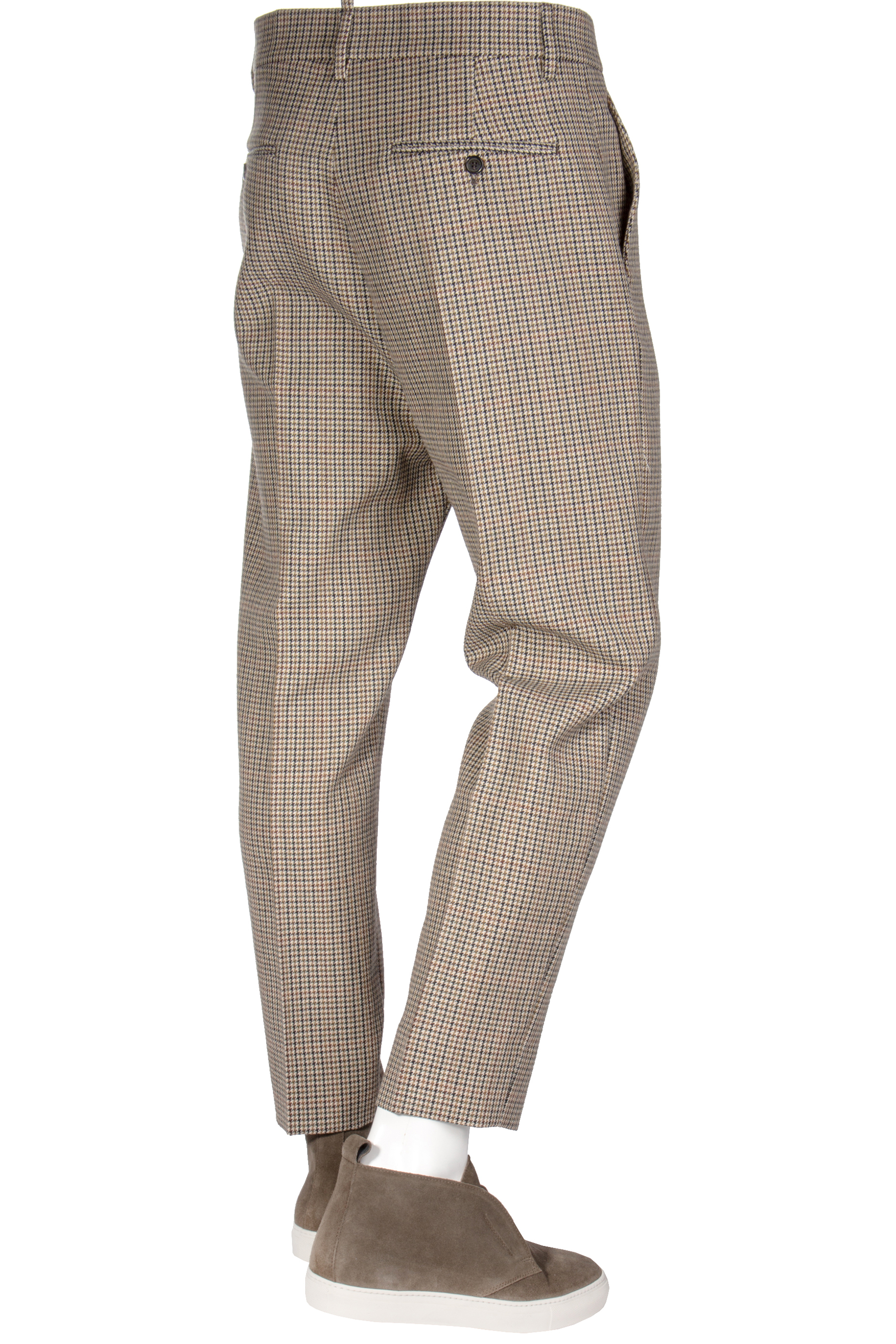 Wool Pants With Turn-ups With Check Pattern On Houndstooth