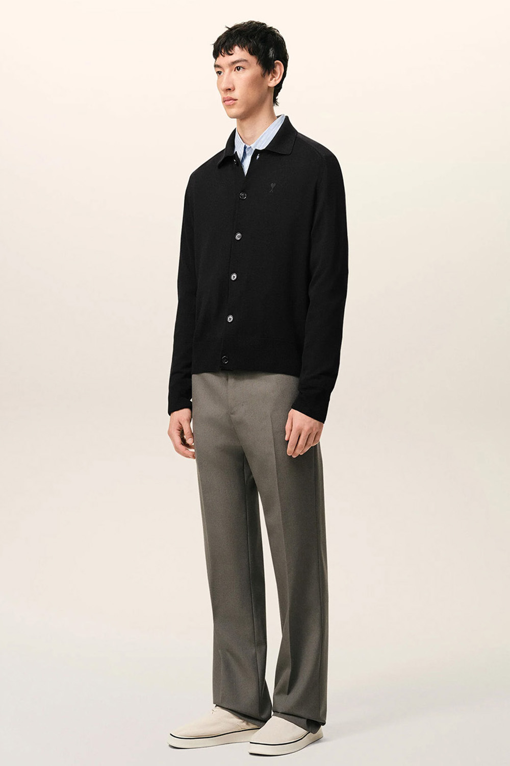 AMI PARIS Fine Wool Shirt Collar Cardigan 