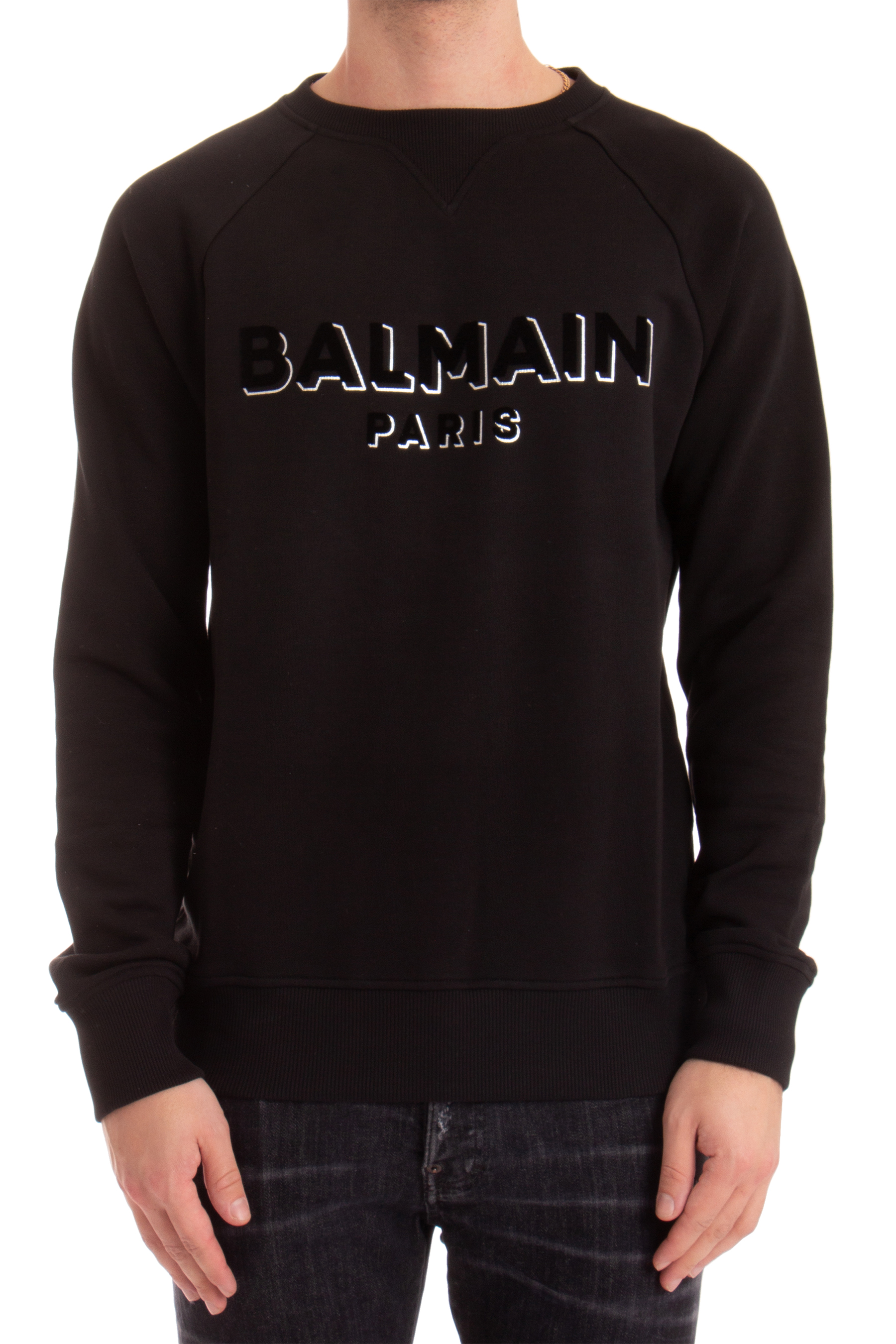 BALMAIN Flocked Organic Cotton Sweatshirt BALMAIN Flocked Organic Cotton Sweatshirt