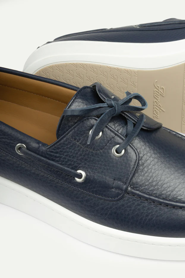 AURÉLIEN Navy Grain Boat Sneakers