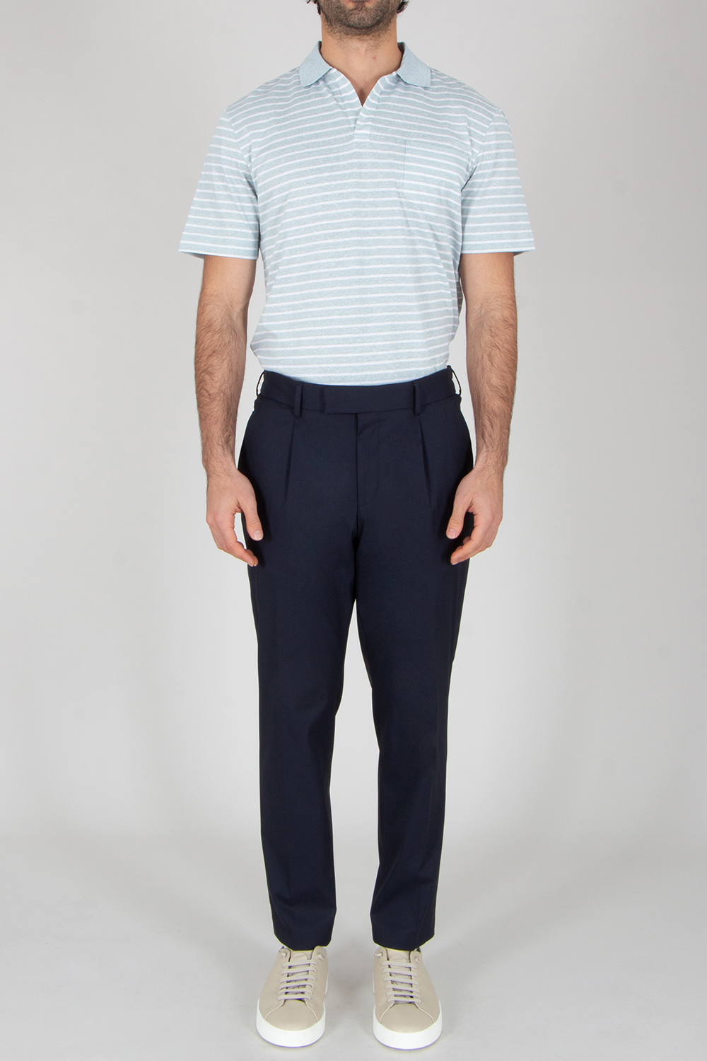 SEASE Regular Fit Striped Linen-Cotton Jersey Polo Shirt