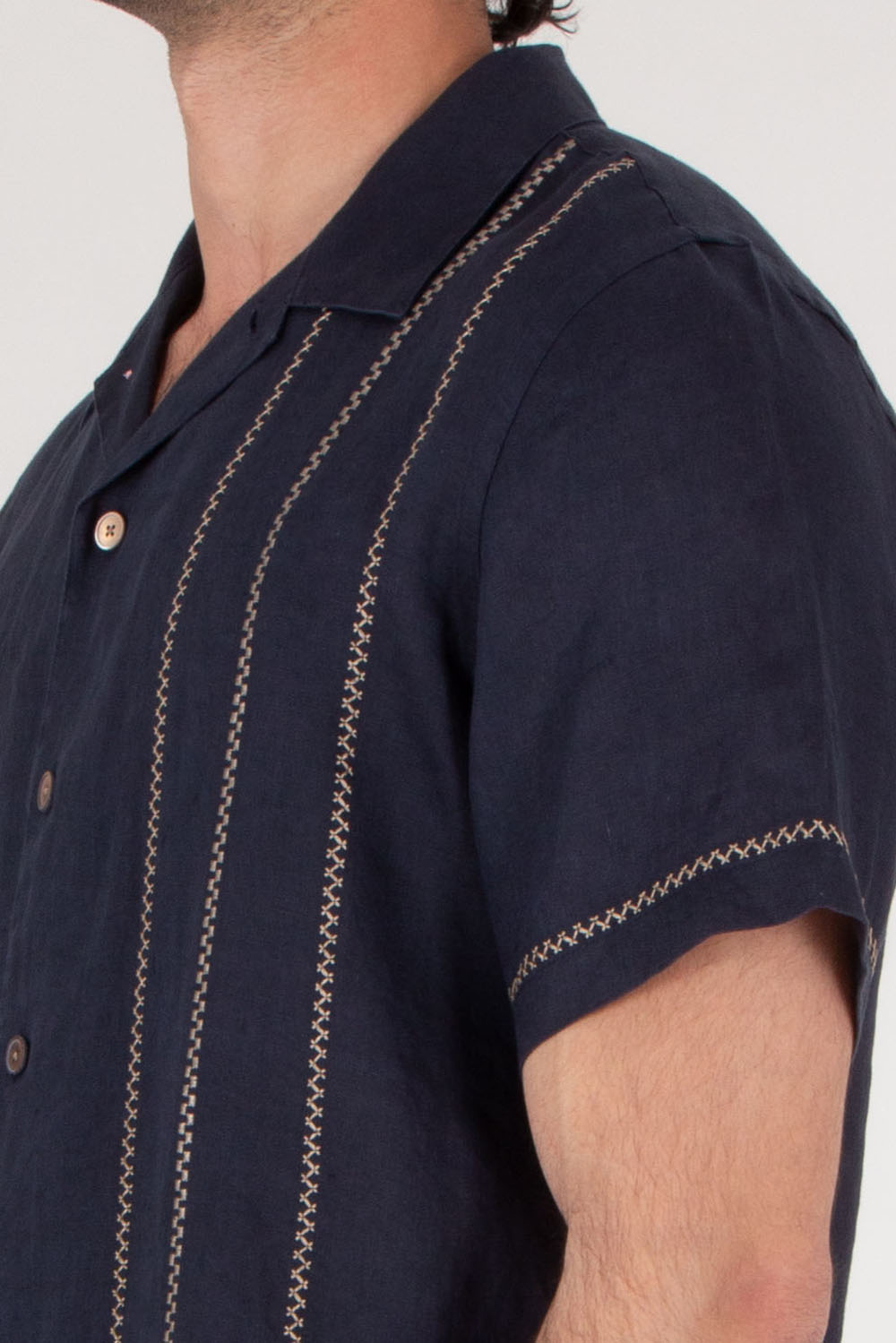 PAUL SMITH Casual-Fit Piece-Dyed Navy Shirt with Embroidery