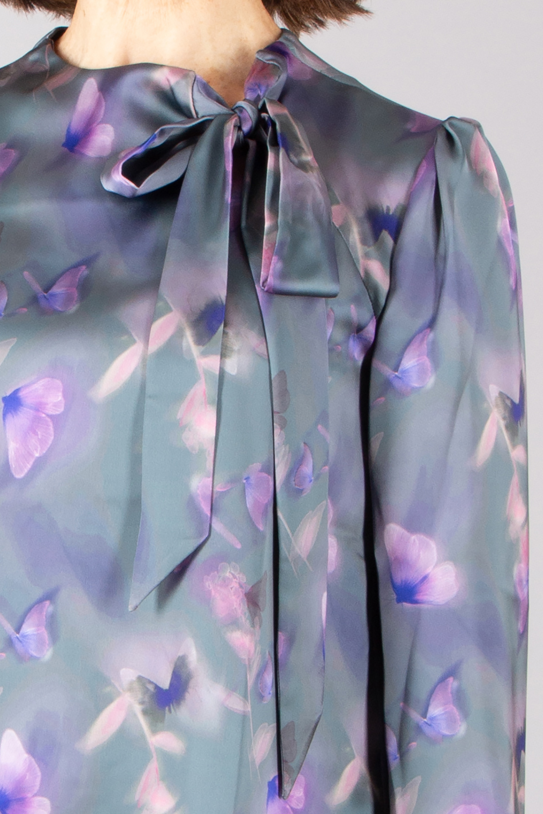 HUGO Relaxed Fit Butterly Print Satin Top Calenta HUGO Relaxed Fit Butterly Print Satin Top Calenta