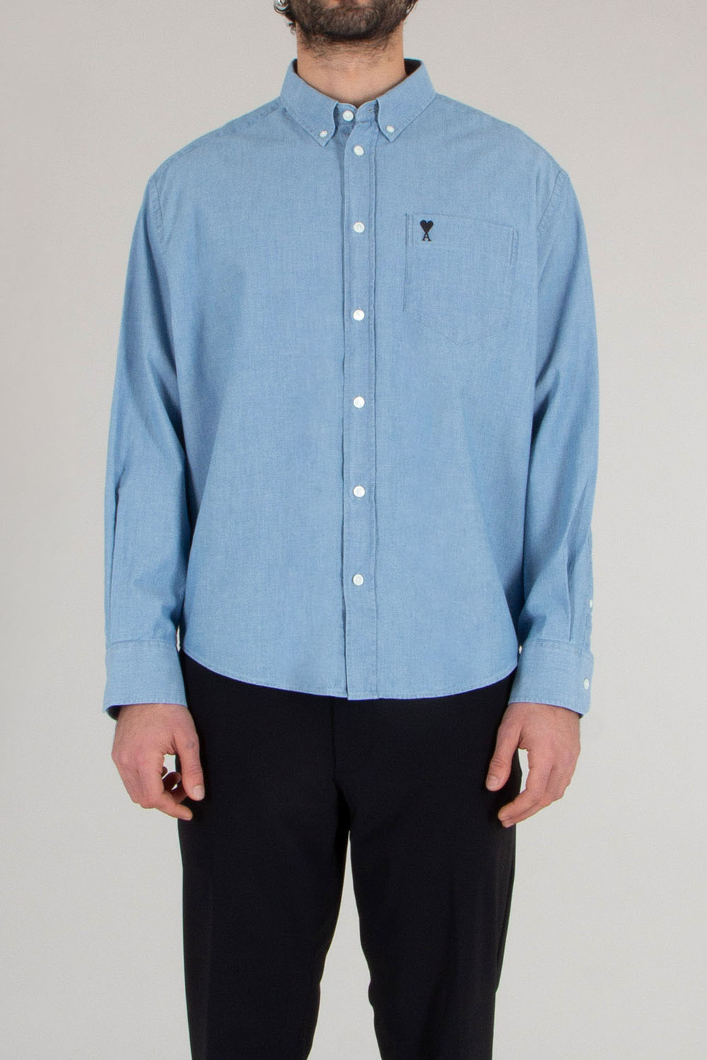AMI PARIS Boxy Fit Ami De Coeur Cotton Chambray Button-Down Shirt