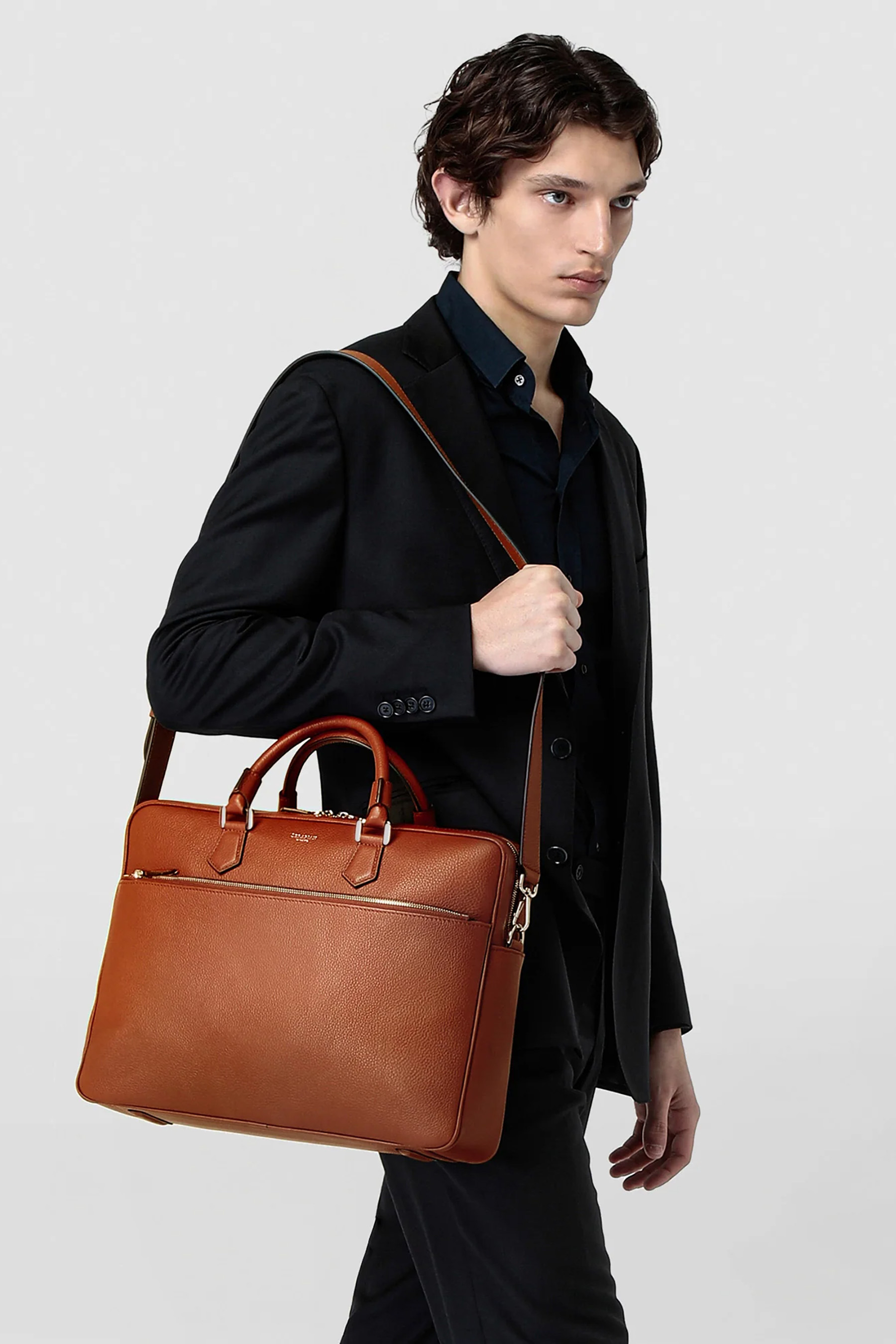 SERAPIAN Slim Cashmere Leather Briefcase SERAPIAN Slim Cashmere Leather Briefcase