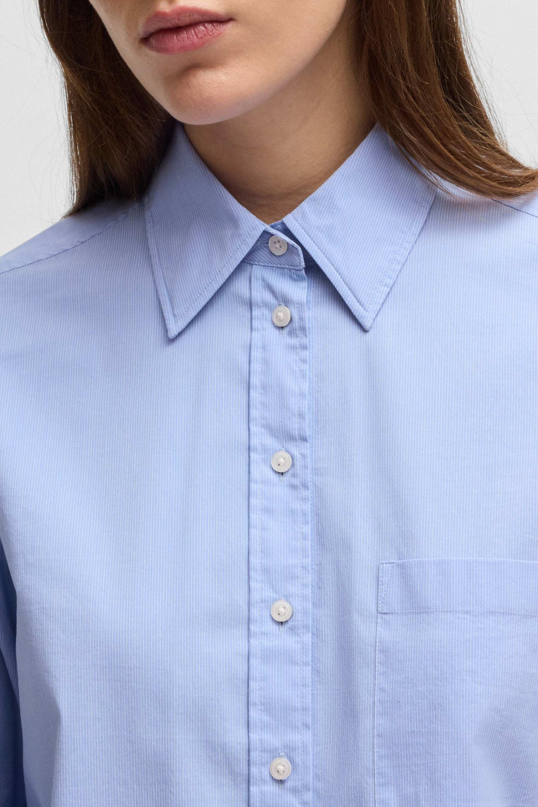 BOSS Regular Fit Striped Stretch Cotton Blend Blouse Brielle Bekleidung, Hemd, Kleid, Hemd, Langarm, Ärmel
