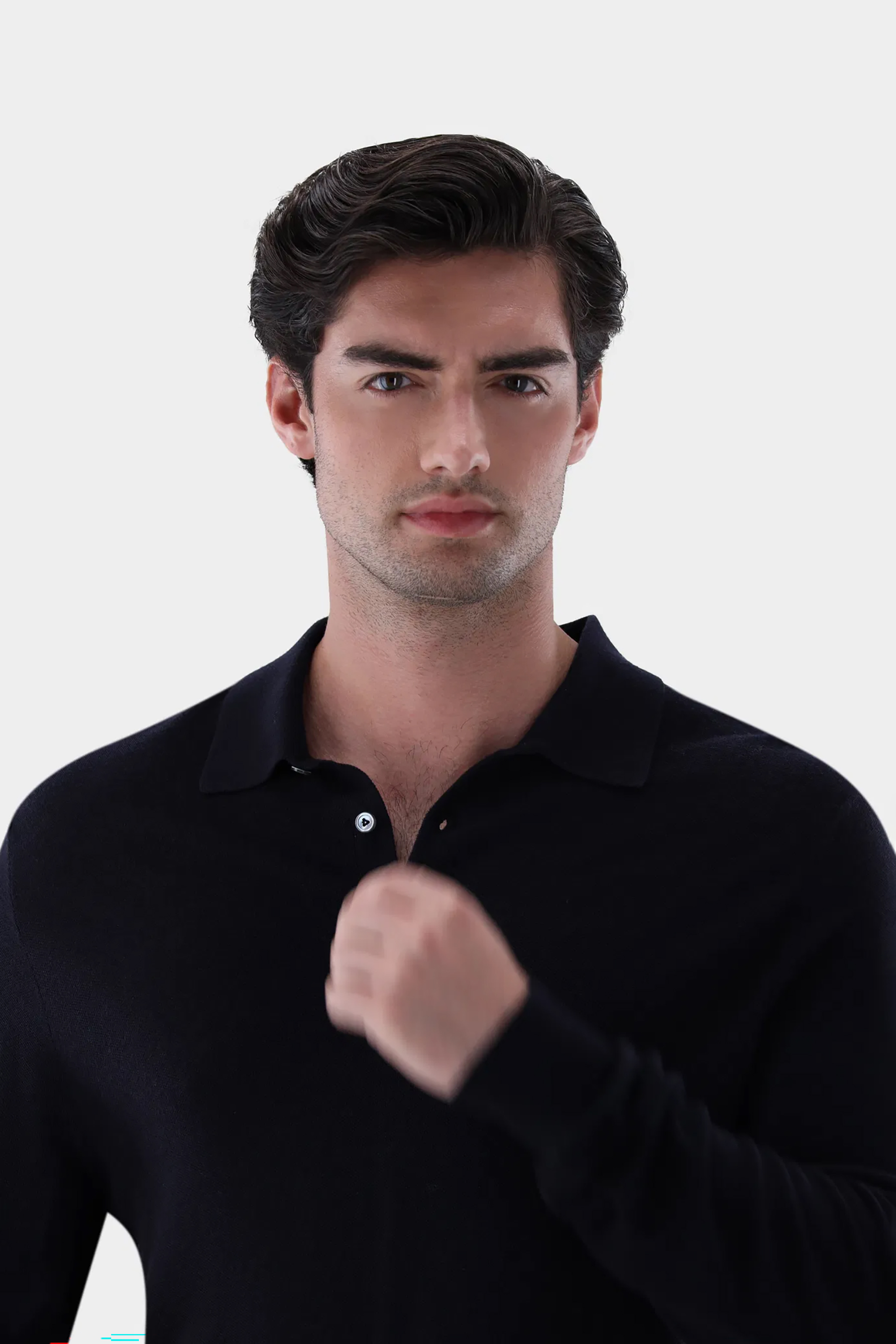 VAN LAACK Regular Fit Virgin Wool Knit Polo Sabri Finger, Langer Ärmel, Gesicht, Kopf, Portrait