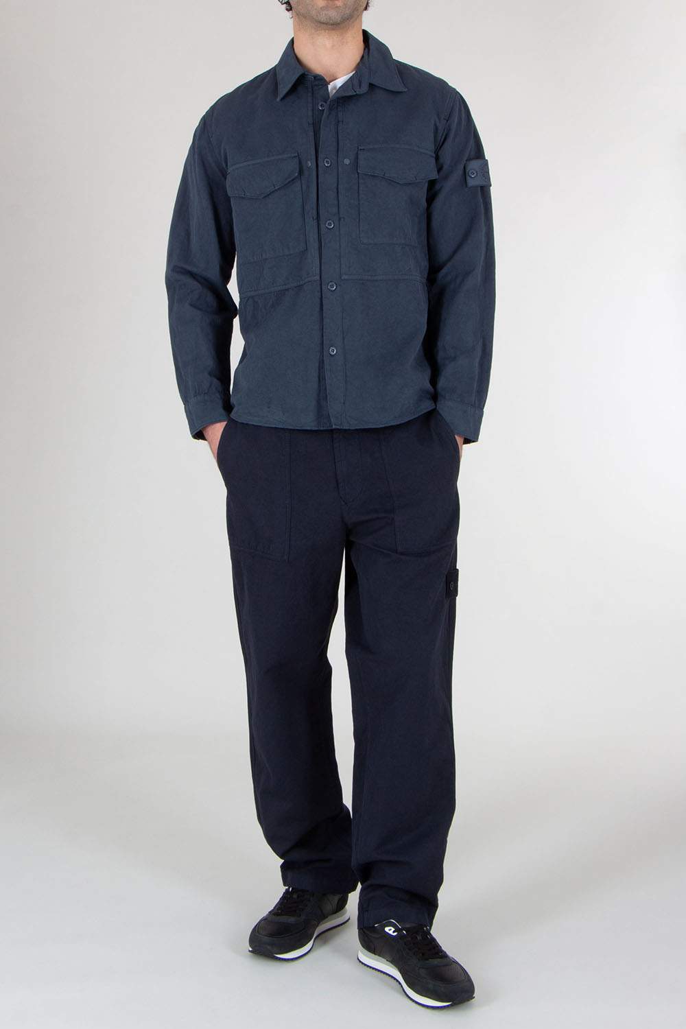 STONE ISLAND Regular Fit Cotton Linen Overshirt Ghost