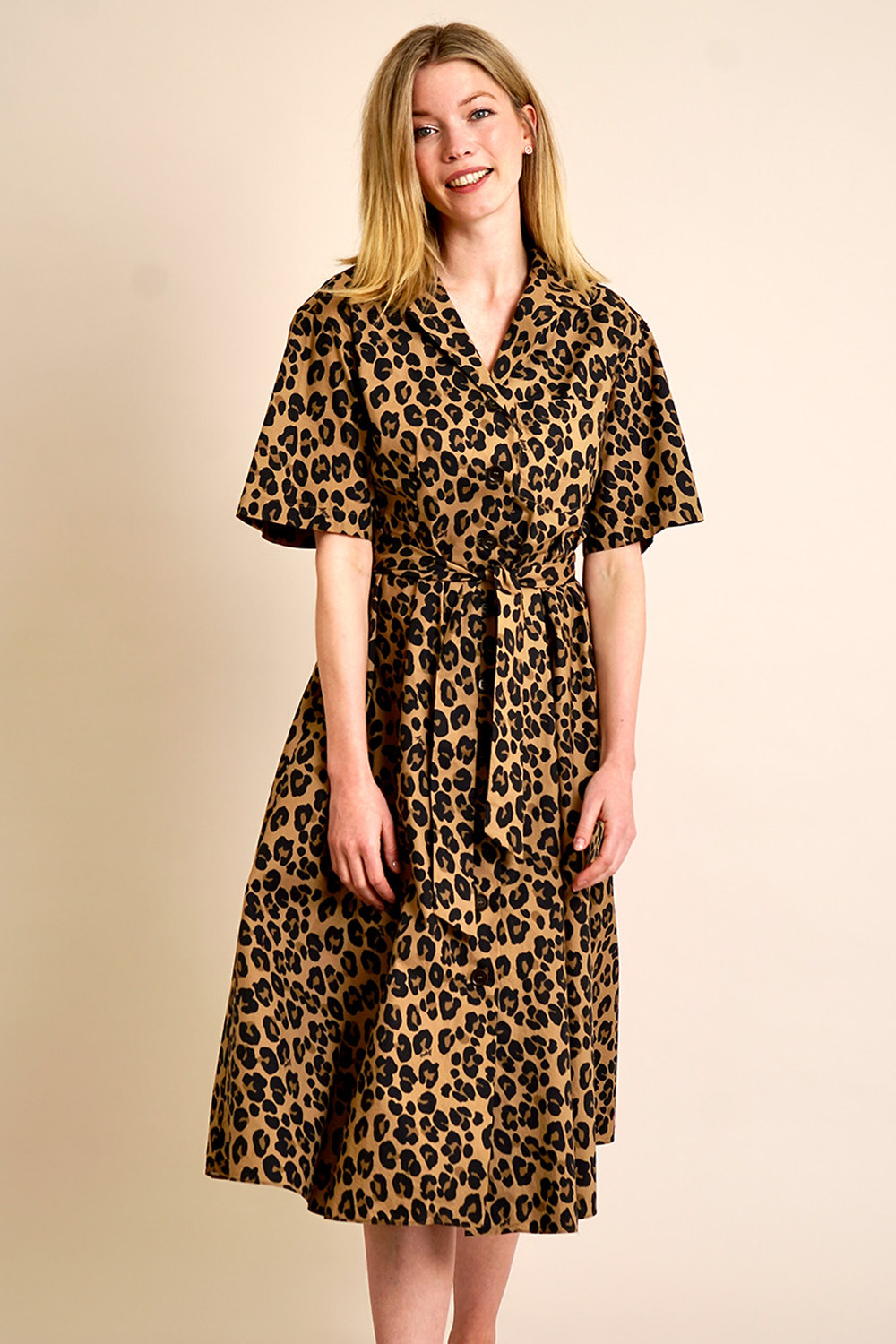 ASPESI Leopard Print Cotton Poplin Maxi Shirt Dress