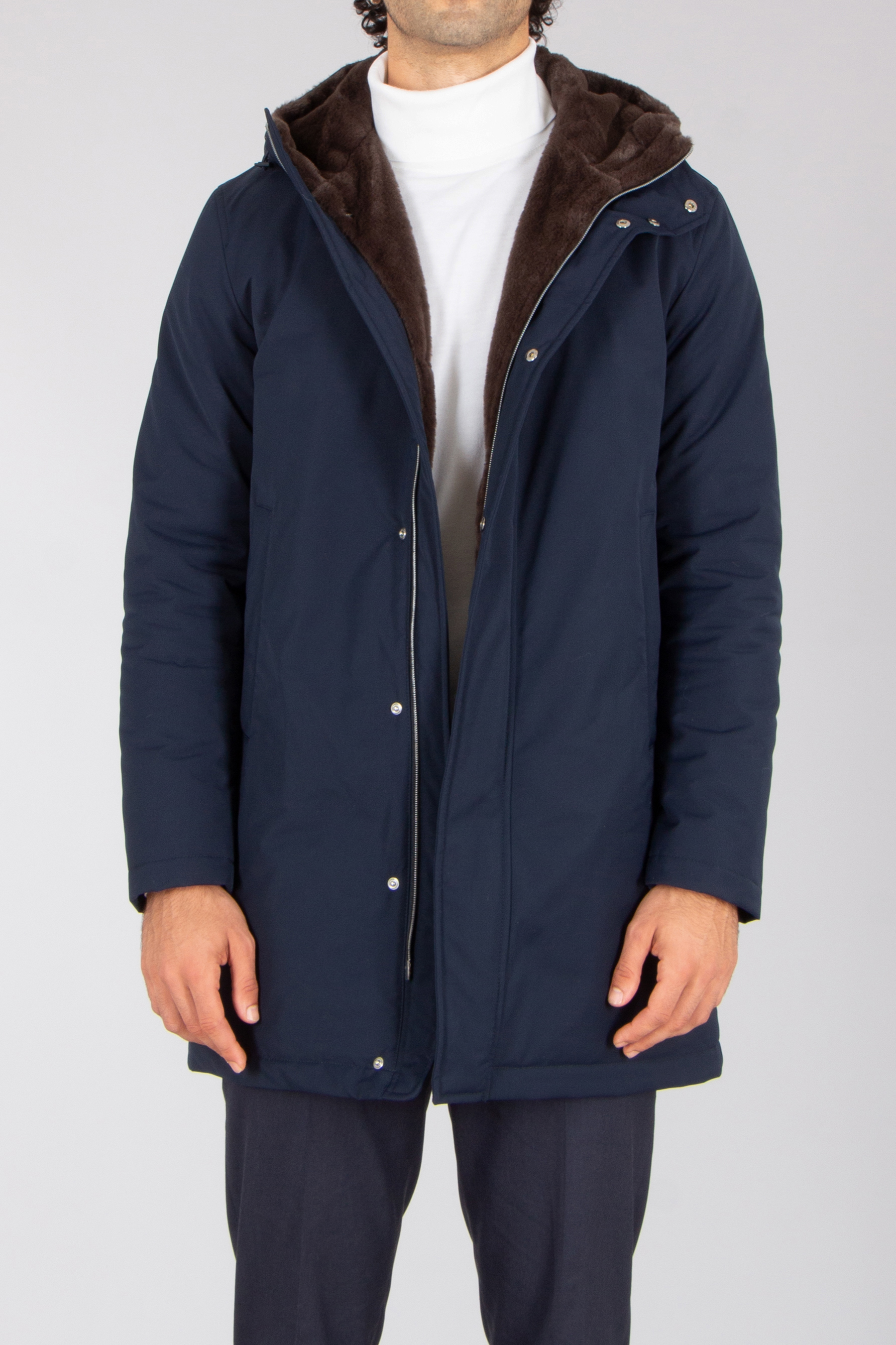 HERNO Regular Fit Faux Fur Lined Technical Fabric Half Coat Bekleidung, Mantel, Jacke