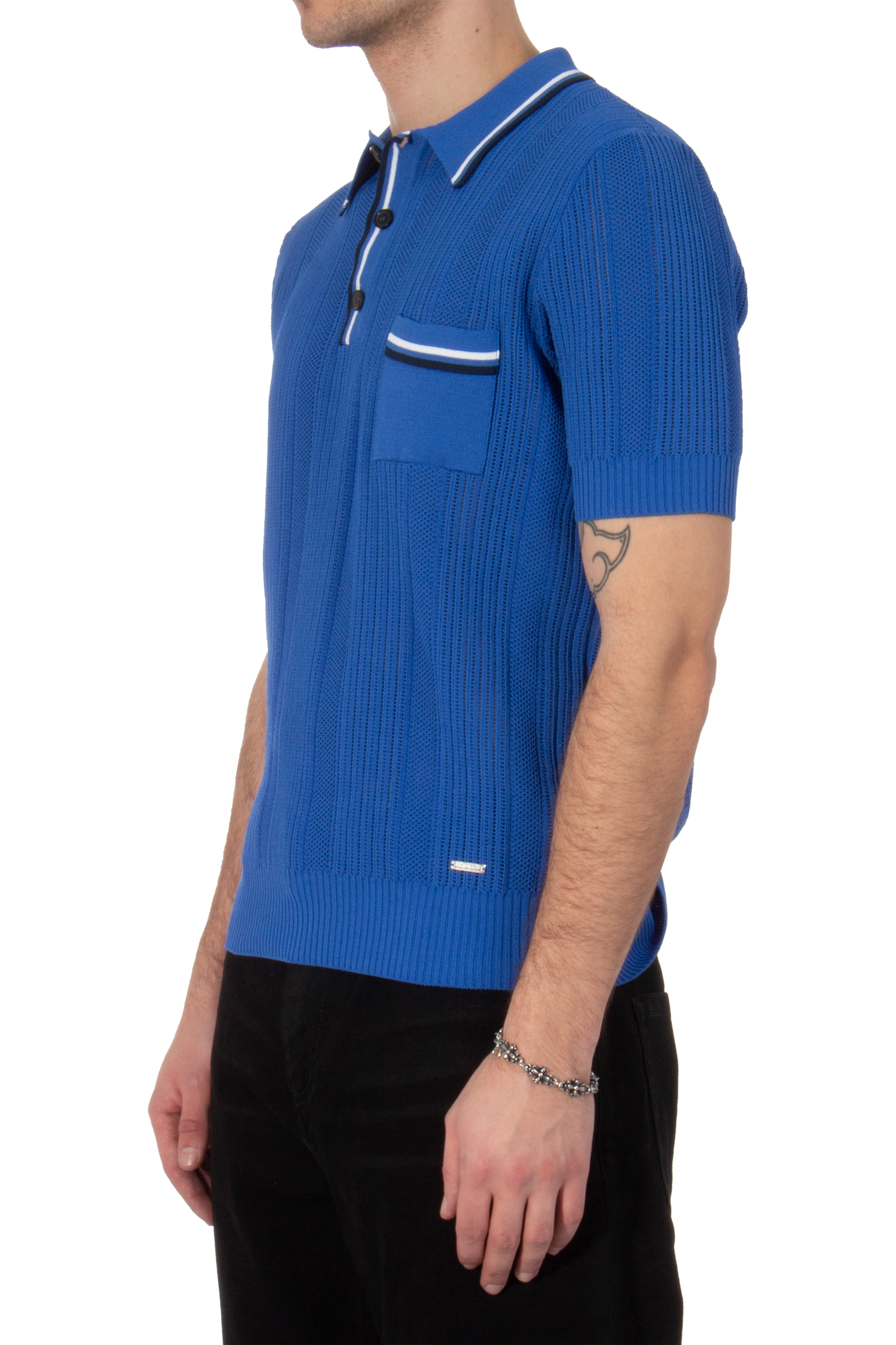 DSQUARED2 Knitted Openwork Cotton Blend Polo Shirt