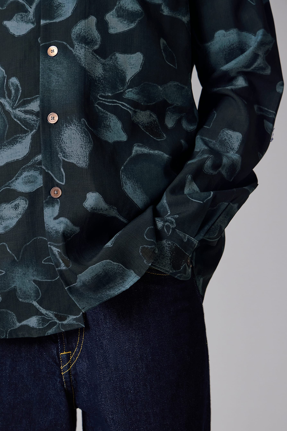 PAUL SMITH Regular Fit Good Fortune Floral Print Lyocell-Cotton Slub Shirt