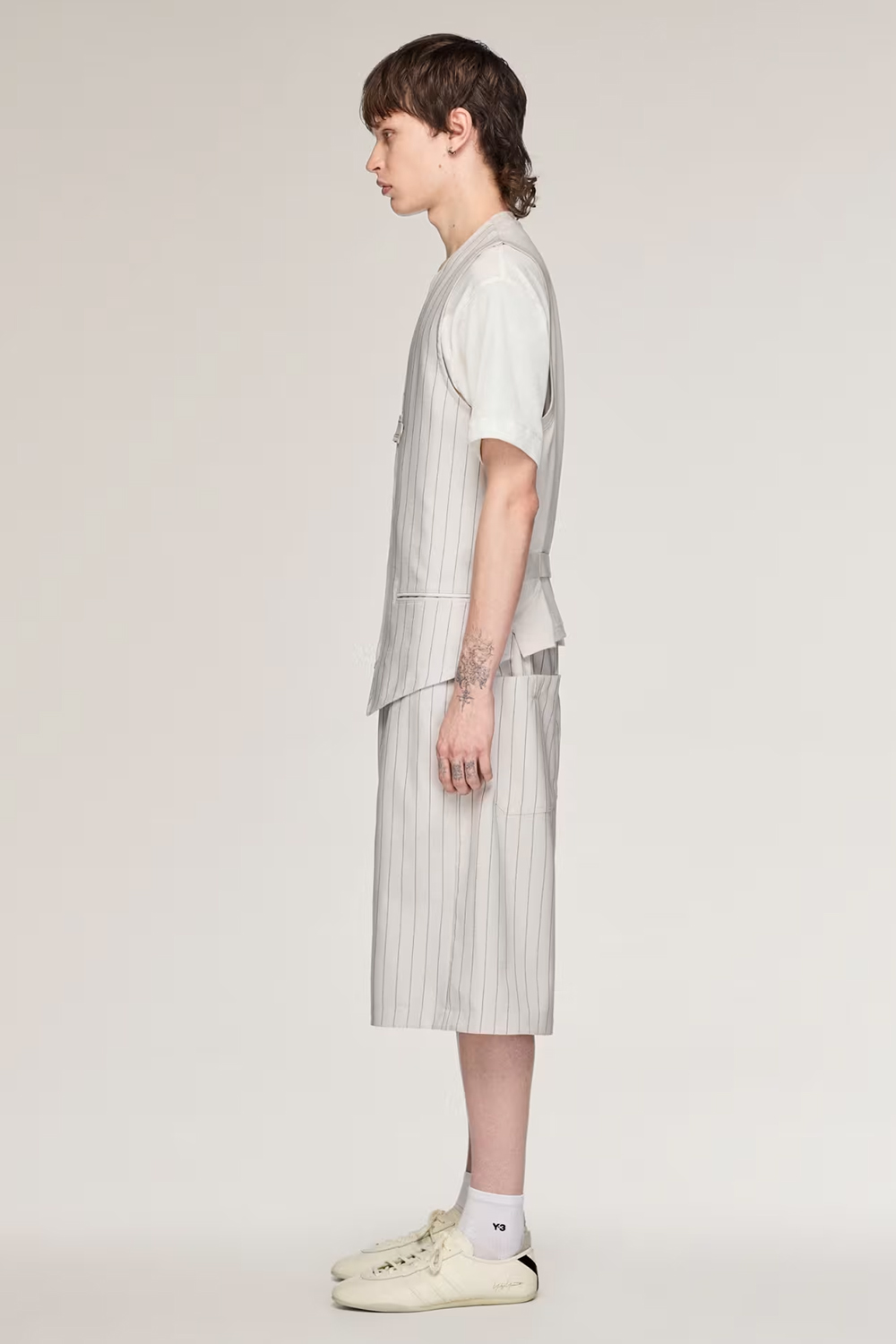 Y-3 Oversized Fit Pinstripe Twill Sport Uniform Shorts