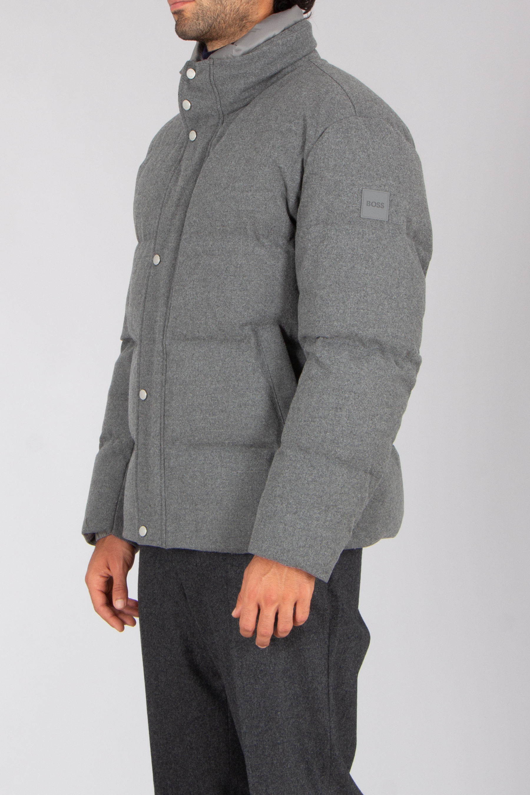 BOSS Regular Fit Performance Stretch Virgin Wool Blend Tech Flannel Down Jacket P-Drader Bekleidung, Mantel, Jacke, Strickwaren, Pullover