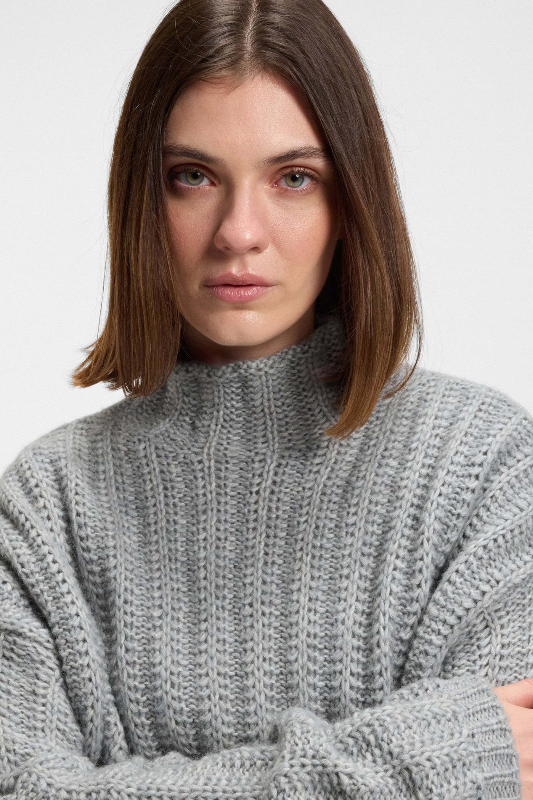 HUGO Relaxed Fit Ribbed Cotton-Wool-Alpaca Blend Mock Neck Sweater Safineyny Bekleidung, Strickwaren, Pullover
