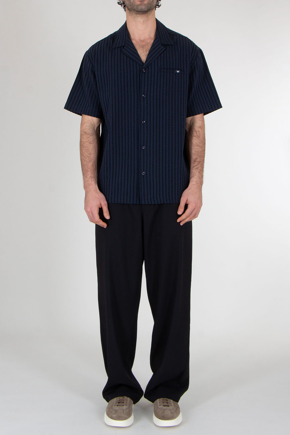 EMPORIO ARMANI Striped Seersucker Short Sleeve Shirt