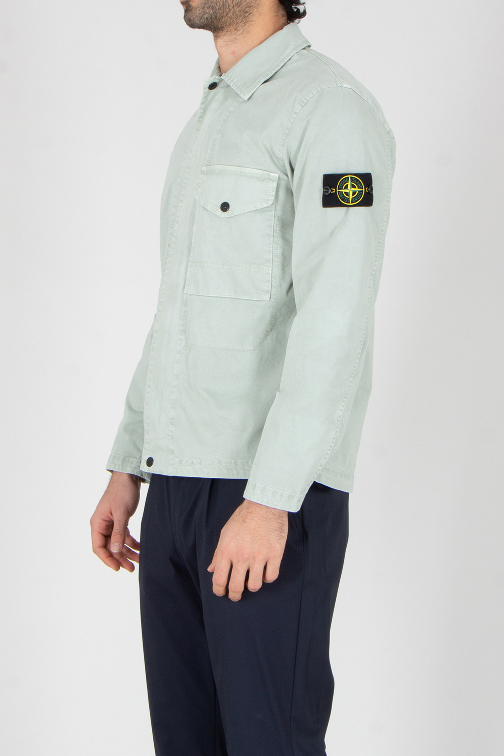 STONE ISLAND Regular Fit OLD Effect Organic Cotton Stretch Broken Twill Zip-Up Overshirt