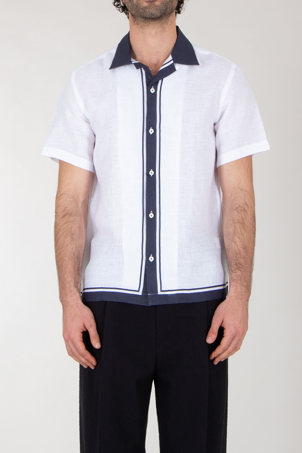 VAN LAAK Linen Short Sleeve Bowling Shirt 
