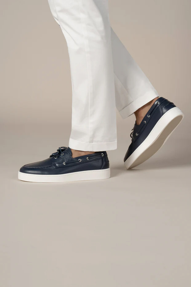 AURÉLIEN Navy Grain Boat Sneakers