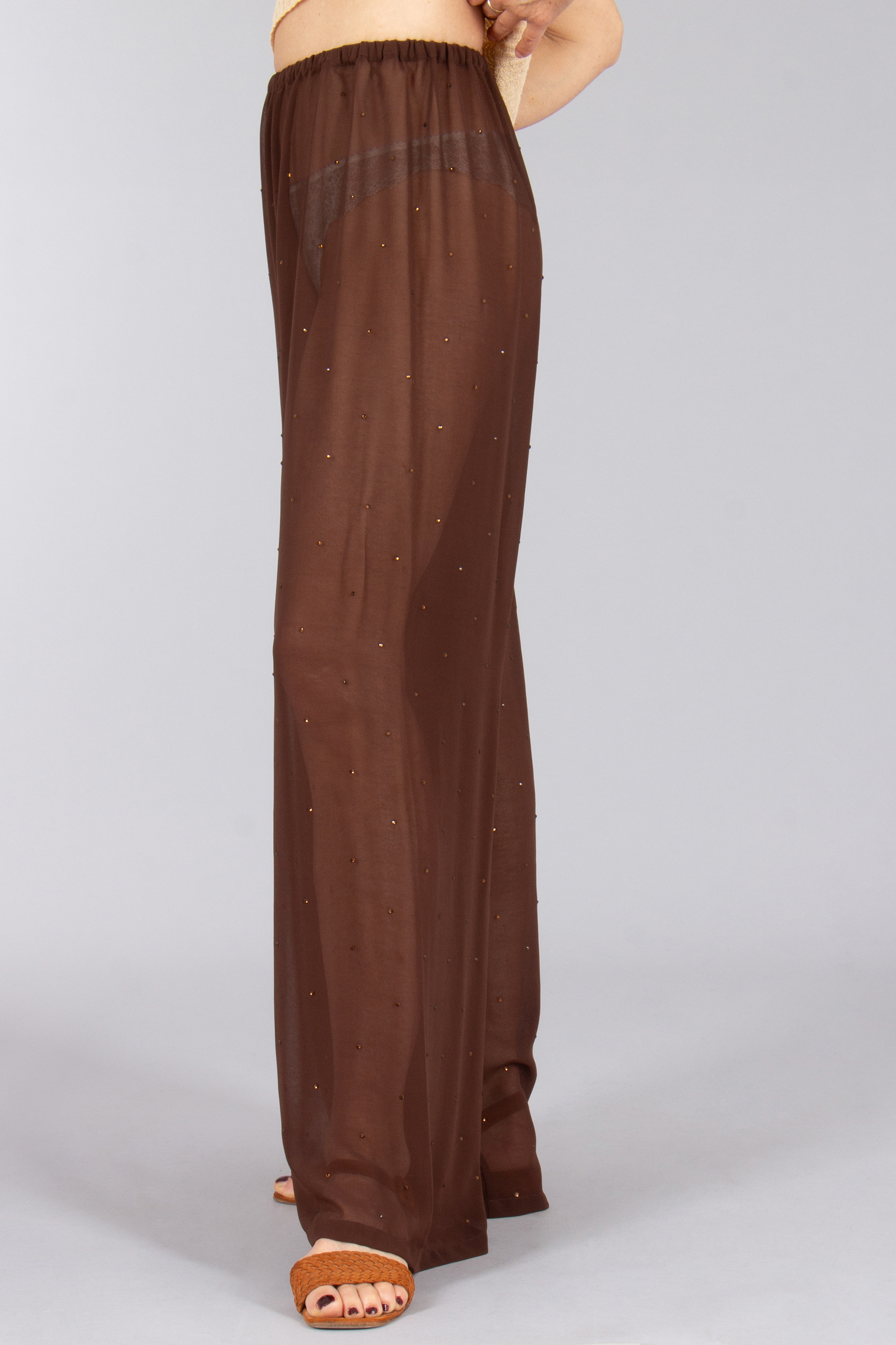 MC 2 SAINT BARTH Wide Leg Georgette Strass Crepe Pants Amalia Bekleidung, Hosen, Kleid, Abendkleid, Formelle Kleidung