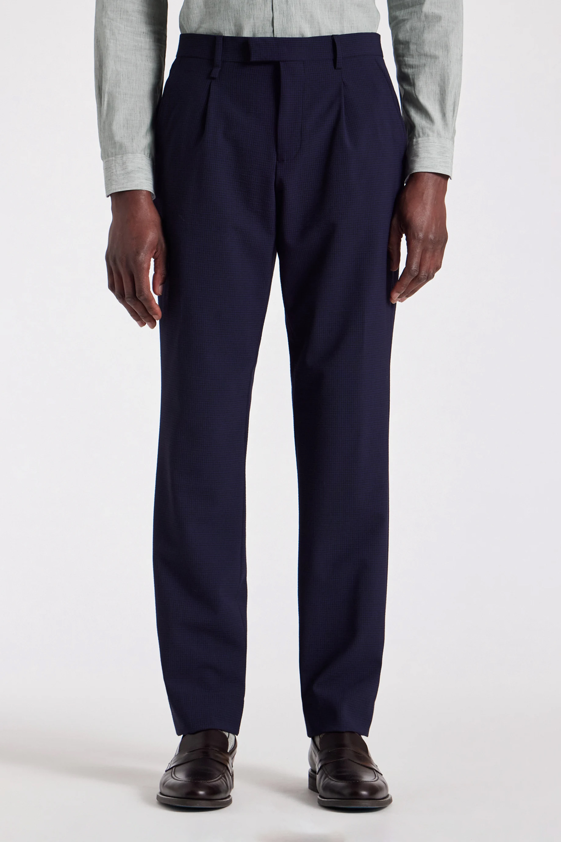 PAUL SMITH Pleated Seersucker Check Pants PAUL SMITH Pleated Seersucker Check Pants