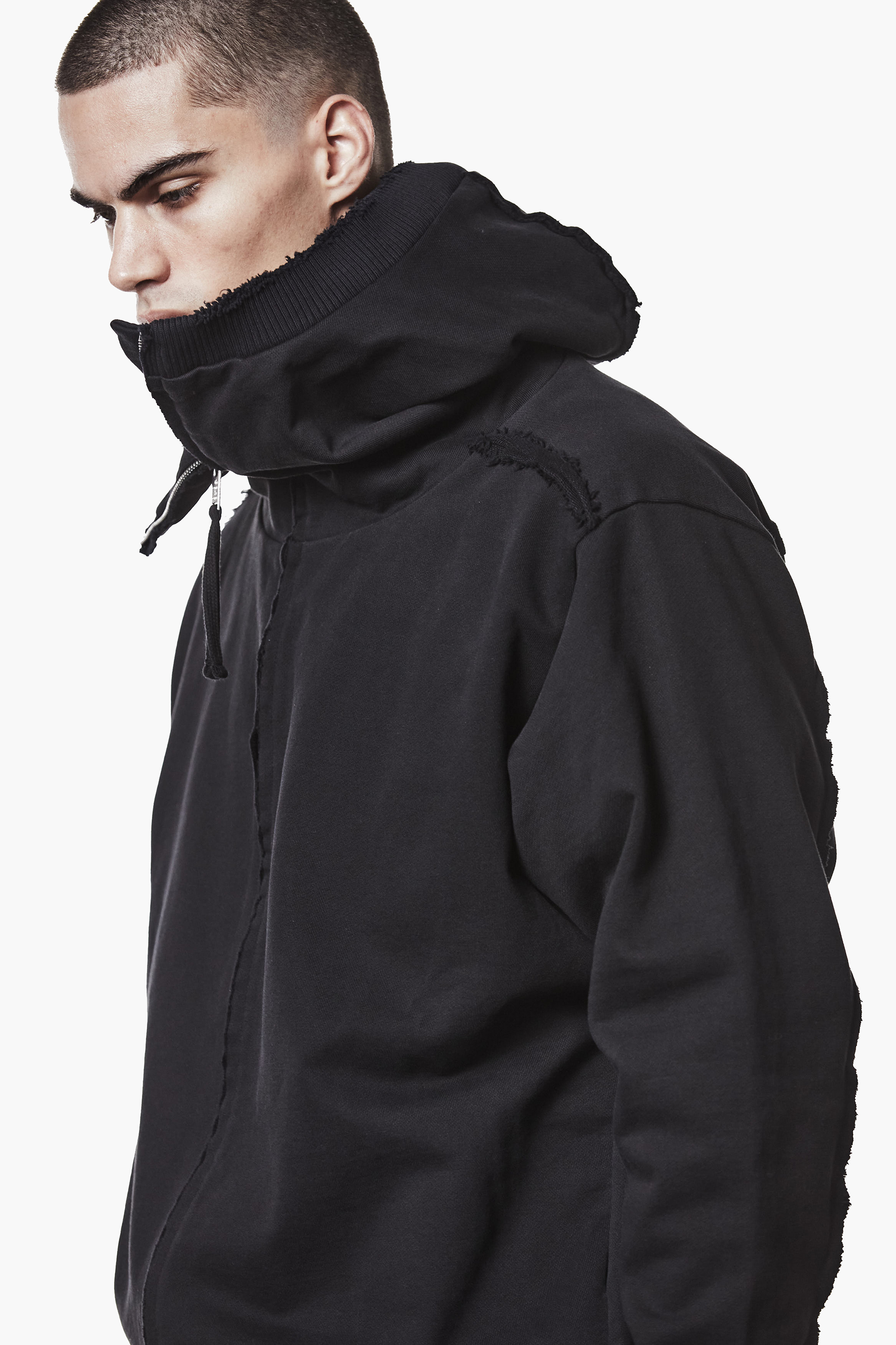 THOM KROM Relaxed Fit Long Cotton French Terry Zip-Up Hoodie Mantel, Jacke, Kapuzenpulli, Sweatshirt, Fleece
