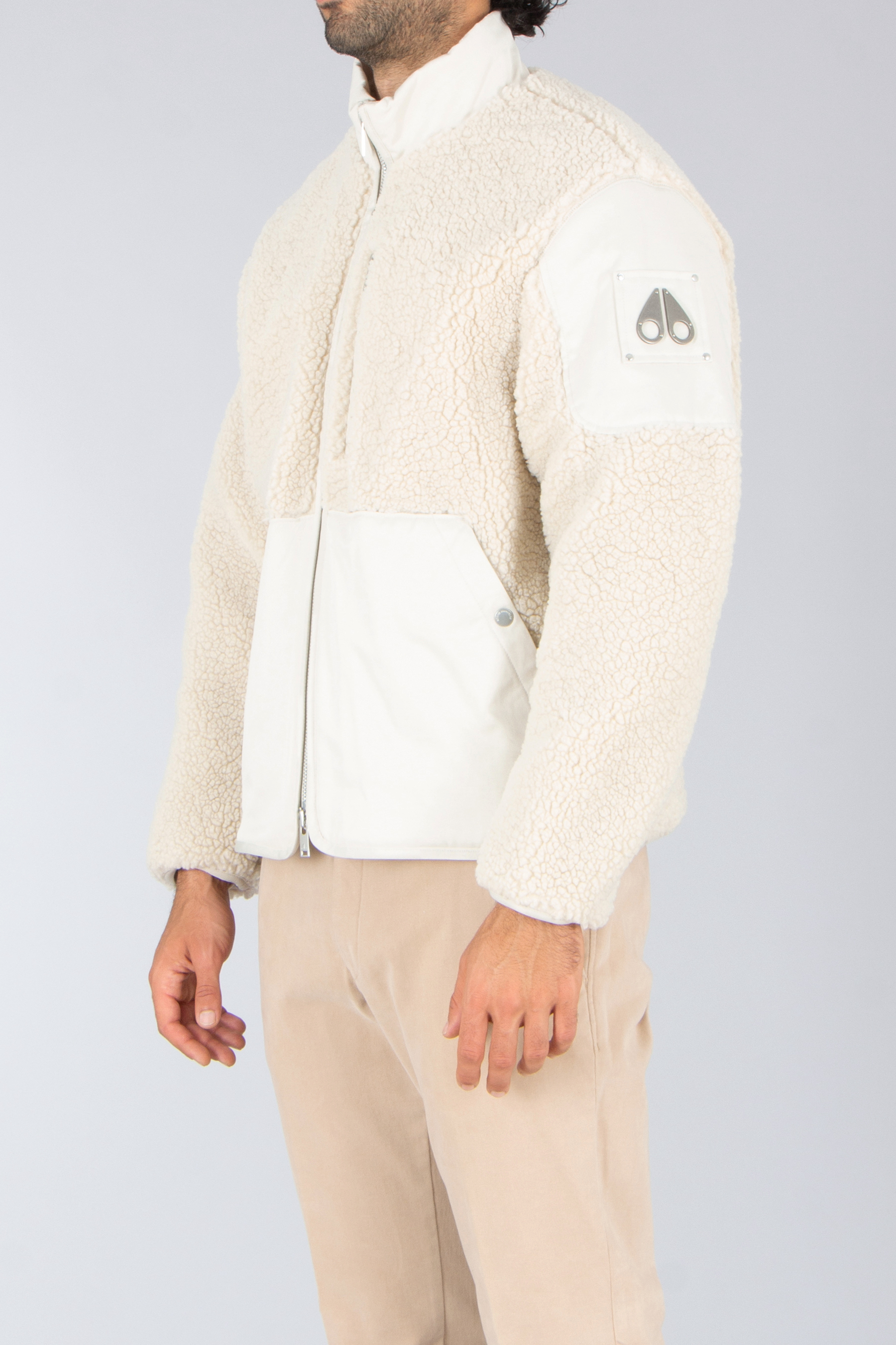 MOOSE KNUCKLES Relaxed Fit Recycled Poly-Sherpa Fleece Jacket Saglek Bekleidung, Strickwaren, Pullover, Mantel, Jacke