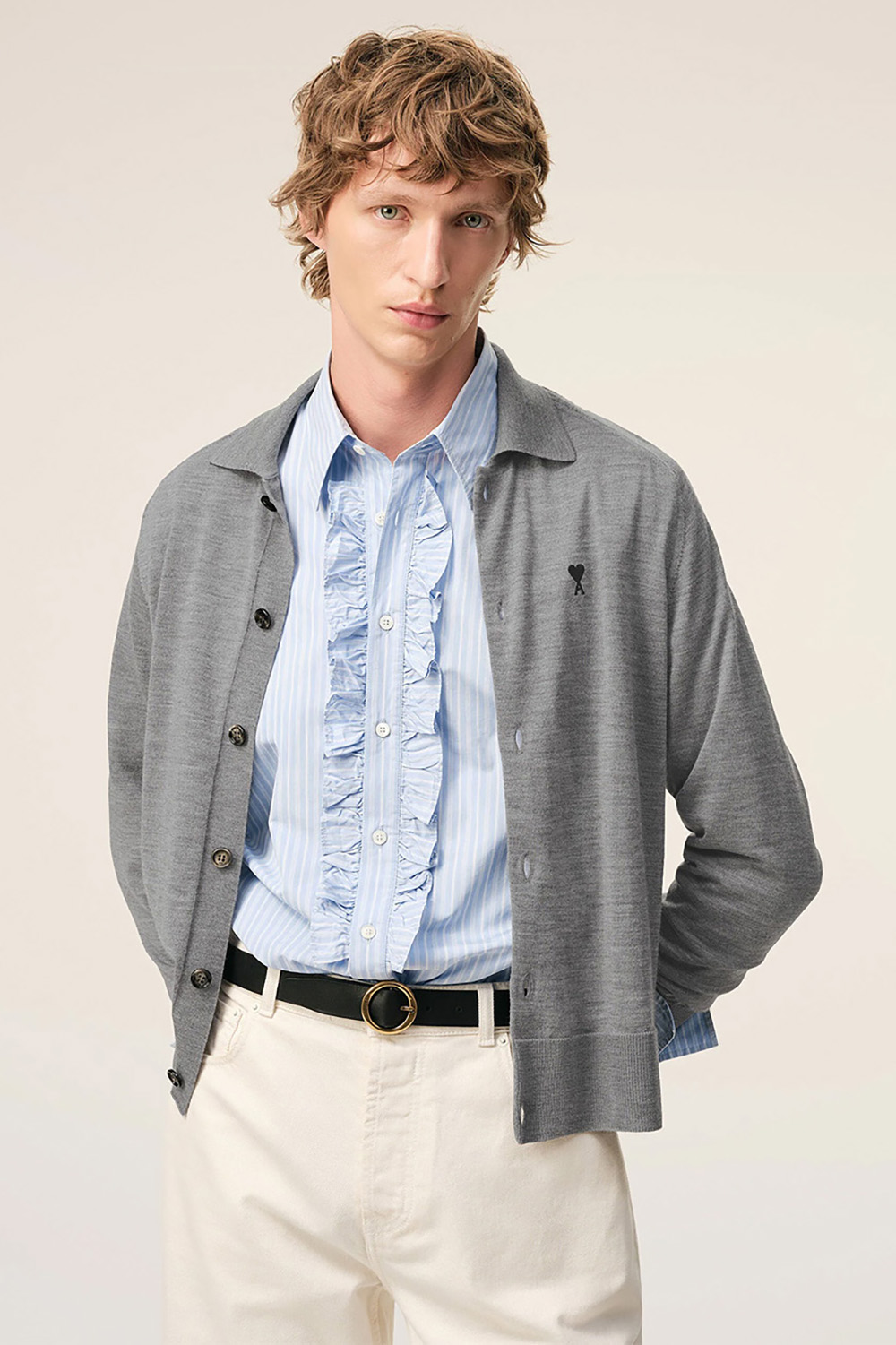 AMI PARIS Fine Wool Shirt Collar Cardigan