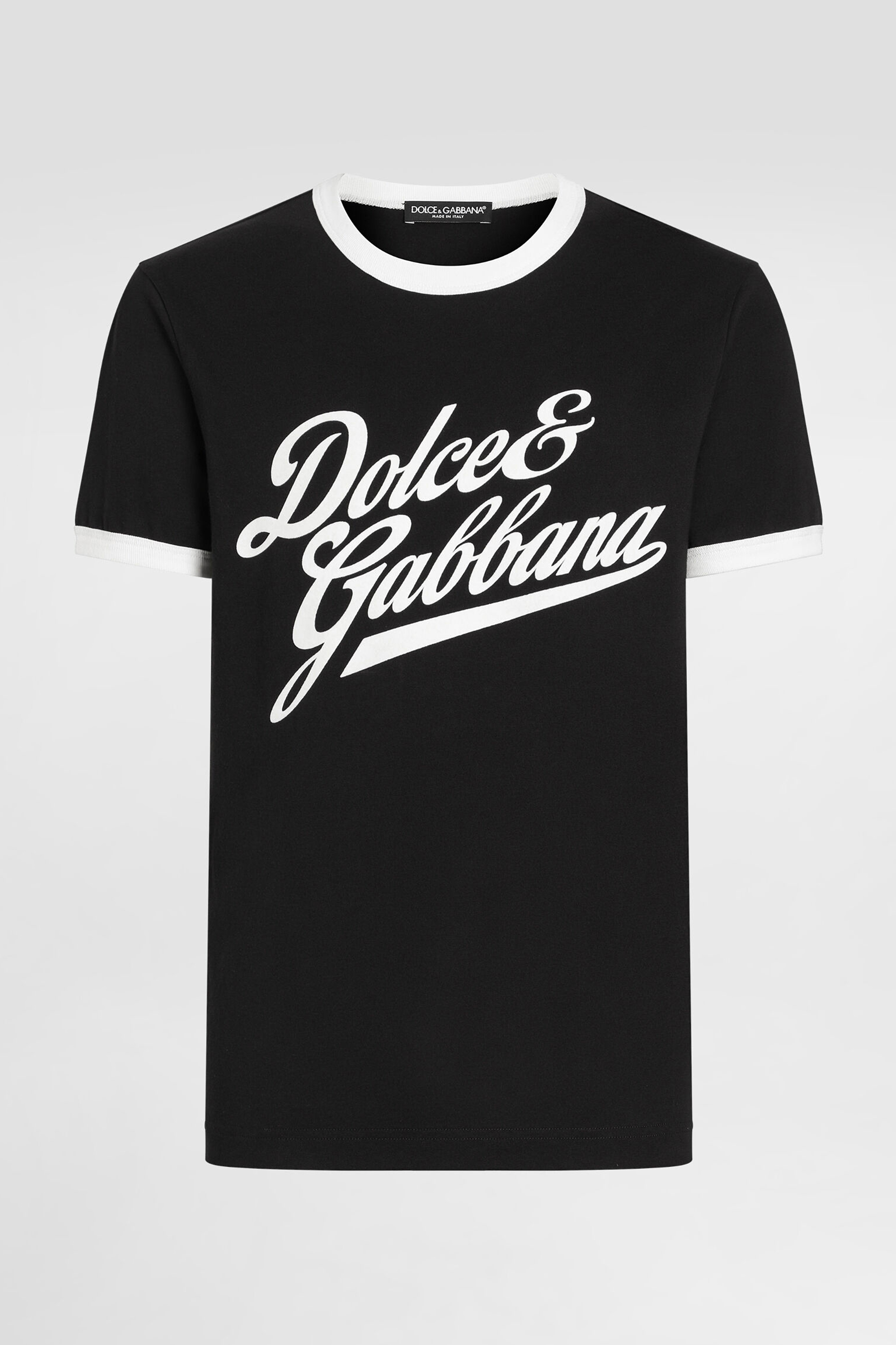 DOLCE & GABBANA Classic Fit Flock Print Cotton Jersey T-Shirt Bekleidung, T-shirt, Hemd