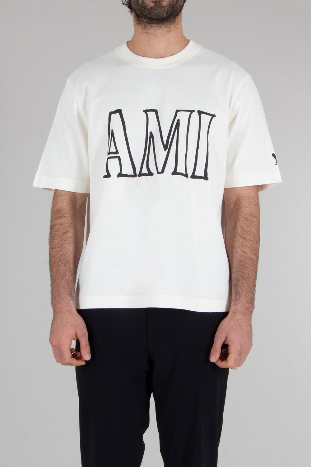 AMI PARIS Boxy Fit Logo Print Cotton Jersey T-Shirt