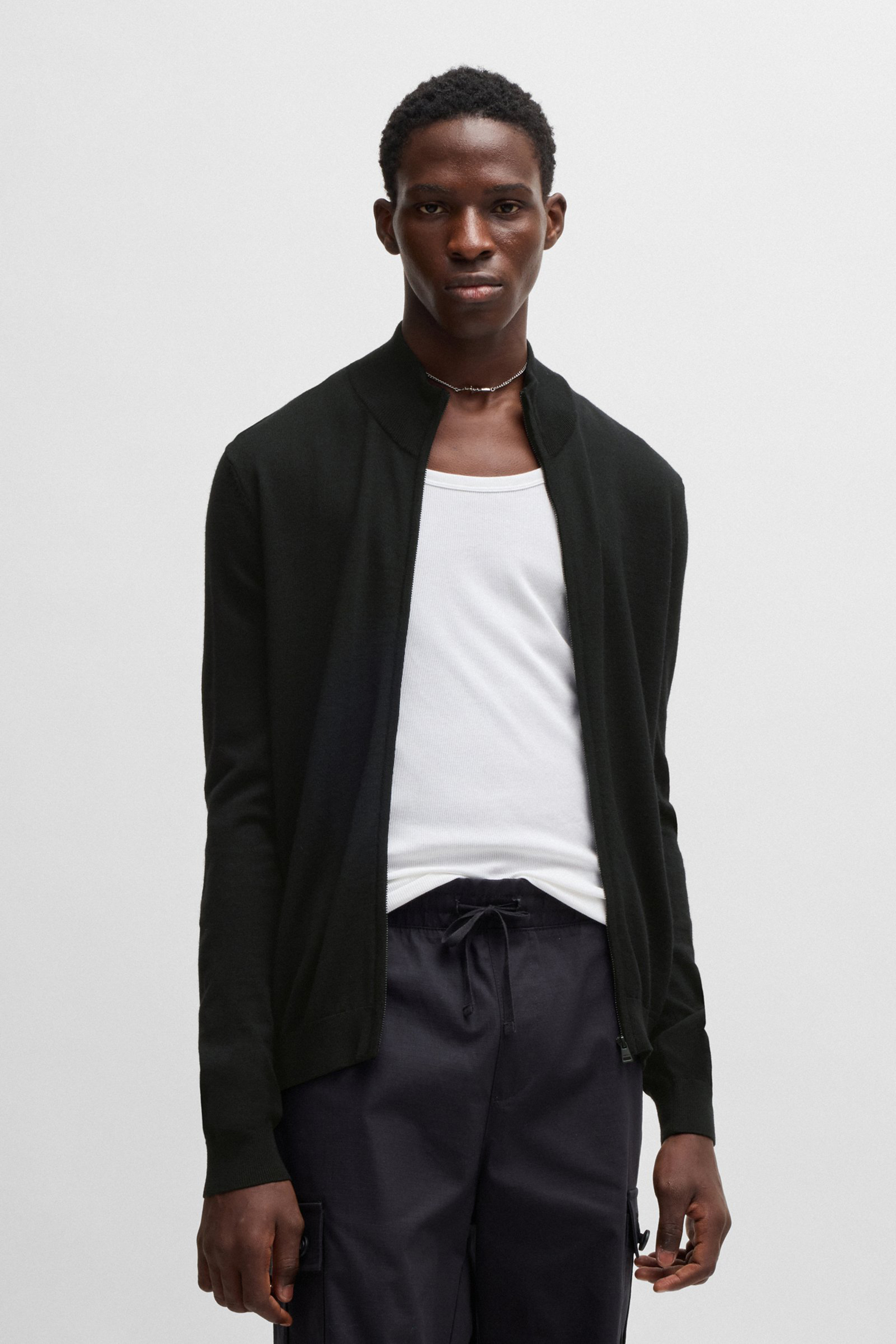 HUGO Regular Fit Virgin Wool Zip Cardigan San Jorge