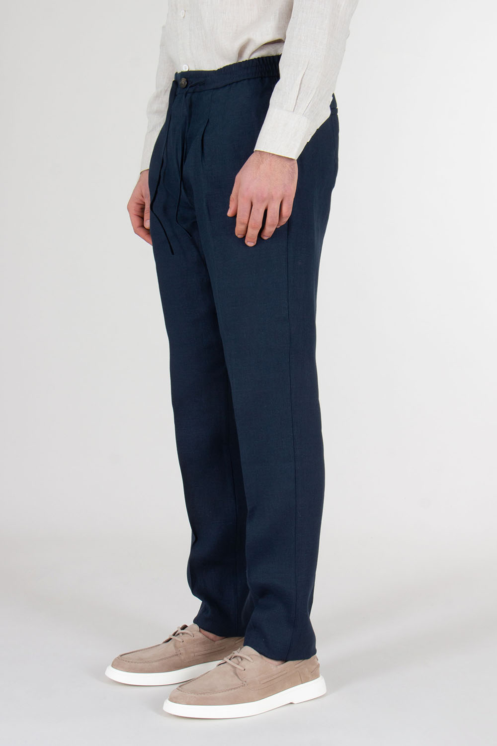 AURÉLIEN Slim Fit Linen Drawstring Trousers Seaside