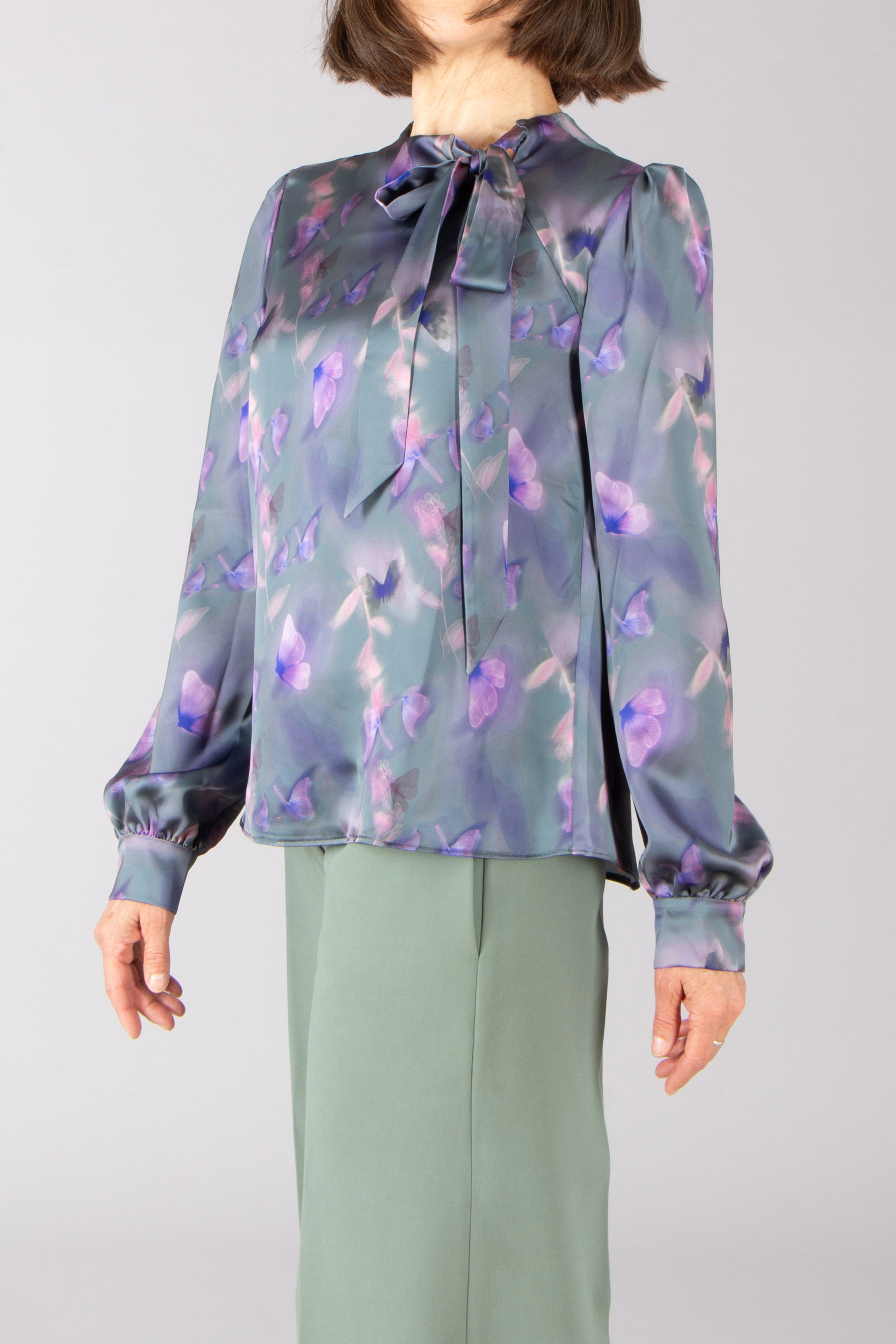 HUGO Relaxed Fit Butterly Print Satin Top Calenta HUGO Relaxed Fit Butterly Print Satin Top Calenta