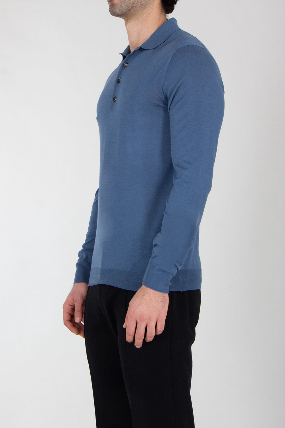AIDA BARNI Regular Fit Wool Long Sleeve Polo Shirt