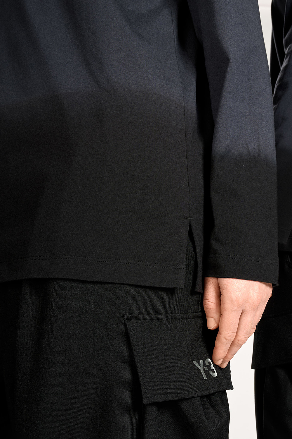 Y-3 Loose Fit Dip Effect Cotton Jersey Long-Sleeve T-Shirt