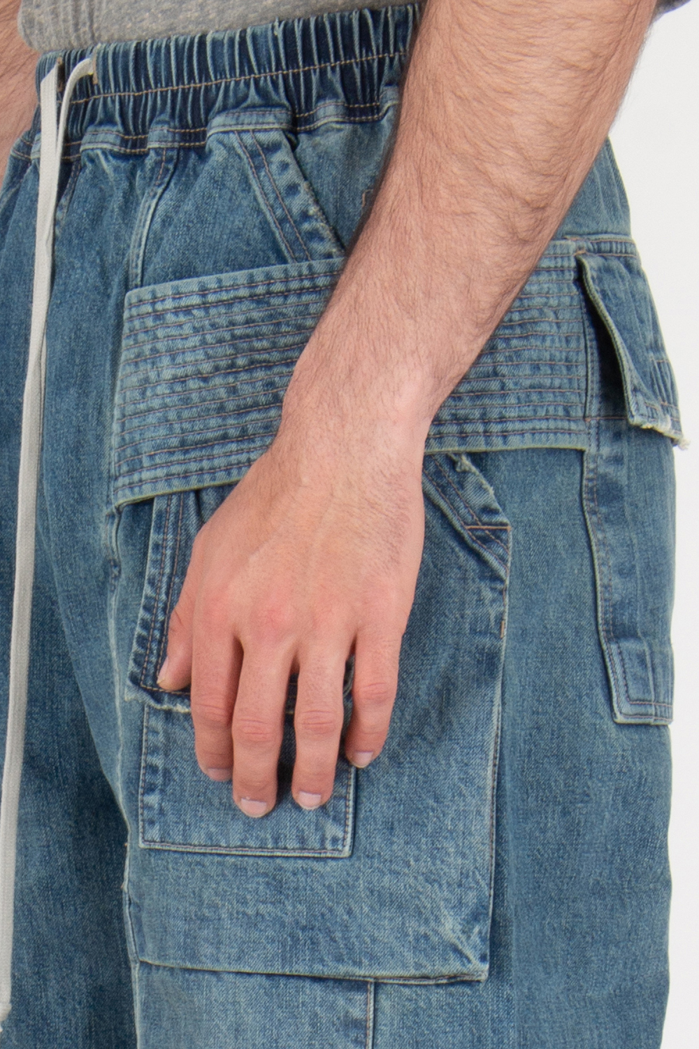 RICK OWENS DRKSHDW Loose Fit Denim Creatch Cargo Drawstring Pants