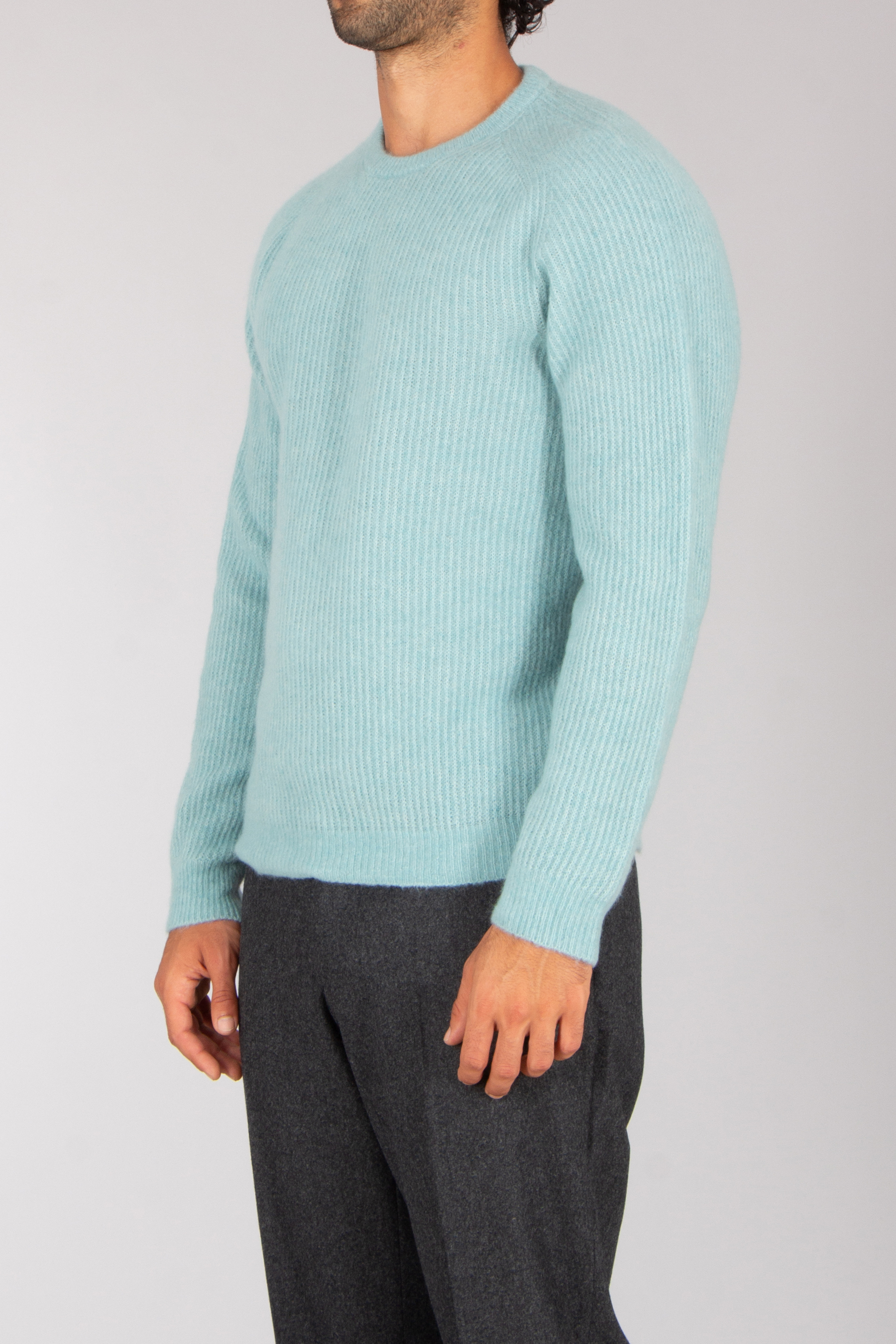 ROBERTO COLLINA Regular Fit Ribbed Cashmere-Silk Blend Crew Neck Sweater Bekleidung, Strickwaren, Pullover