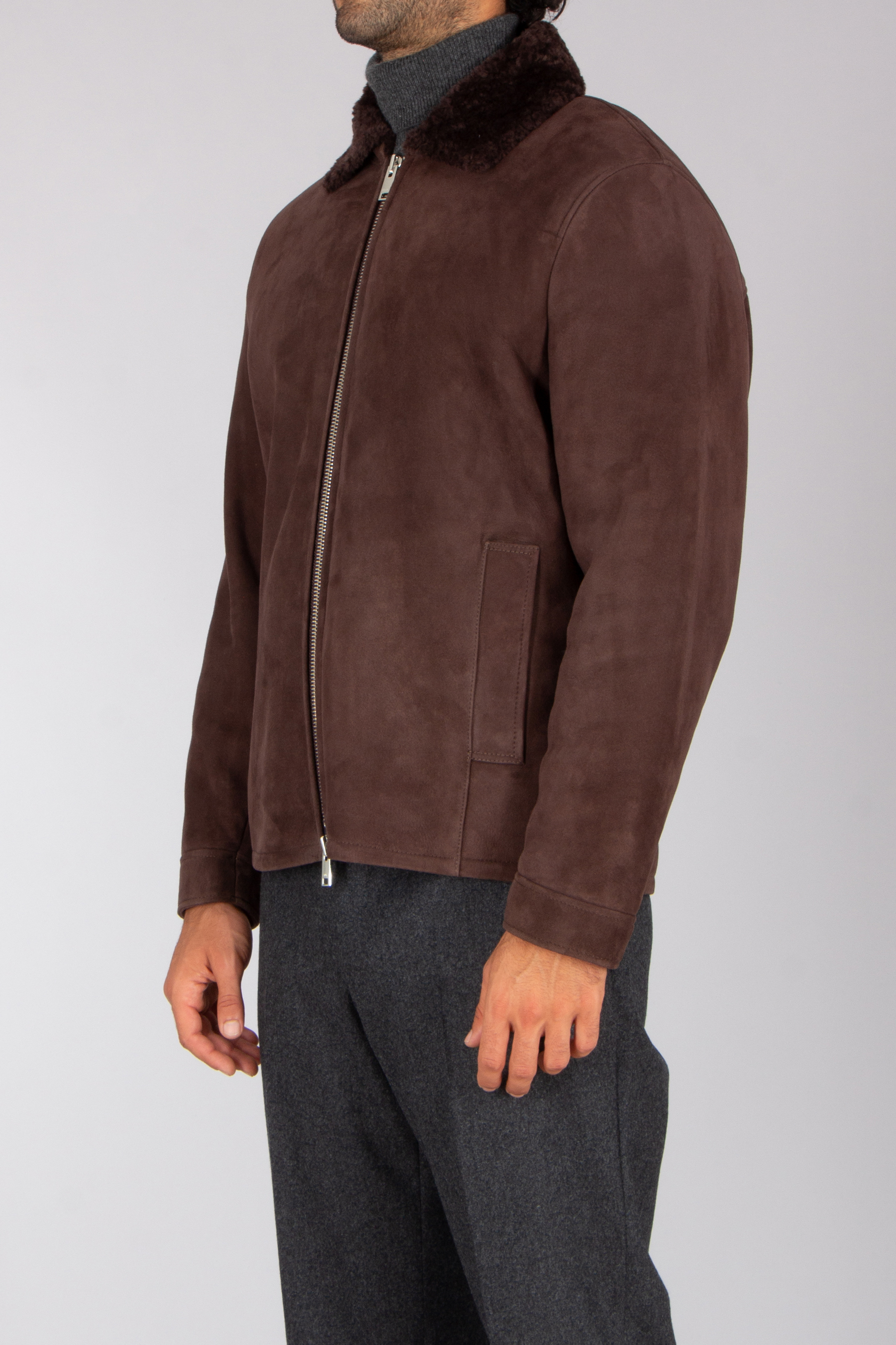 ARMA Regular Fit Shearling Suede Jacket Hara Bekleidung, Mantel, Jacke, Fleece