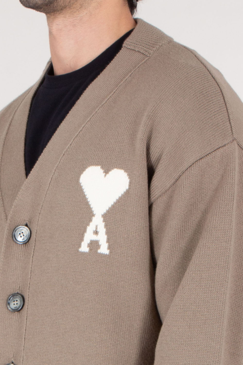 AMI PARIS Boxy Fit Ami De Coeur Wool Cotton Cardigan