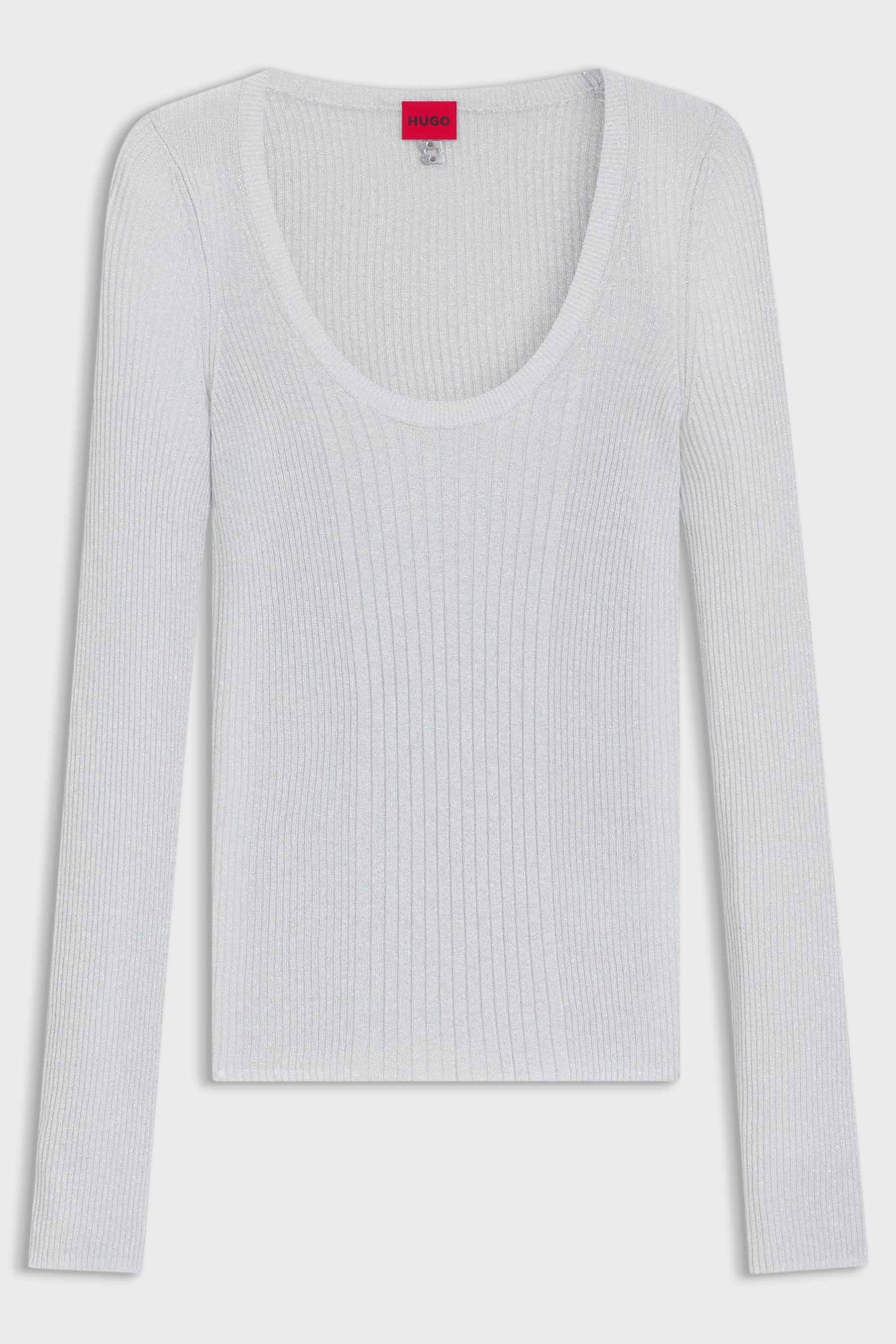 HUGO Slim Fit Sparkling Yarn Scoop Neck Sweater Sunessiny Bekleidung, Langarm, Ärmel, Strickwaren, Pullover