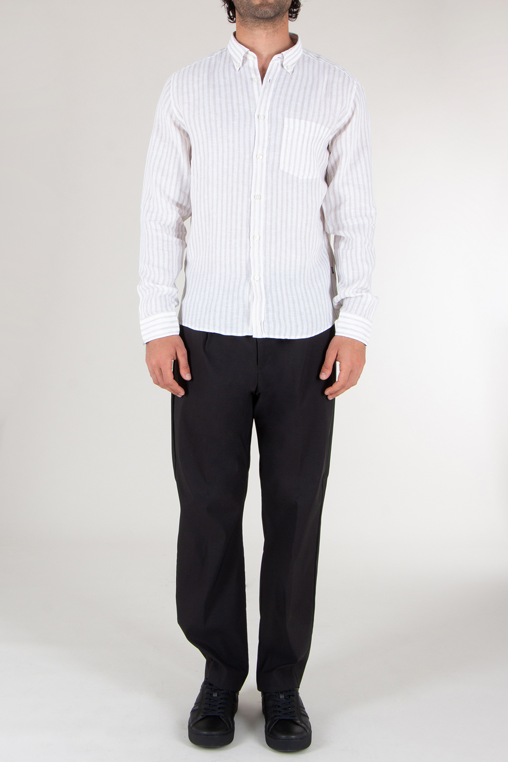 BOSS Regular Fit Striped Linen Shirt