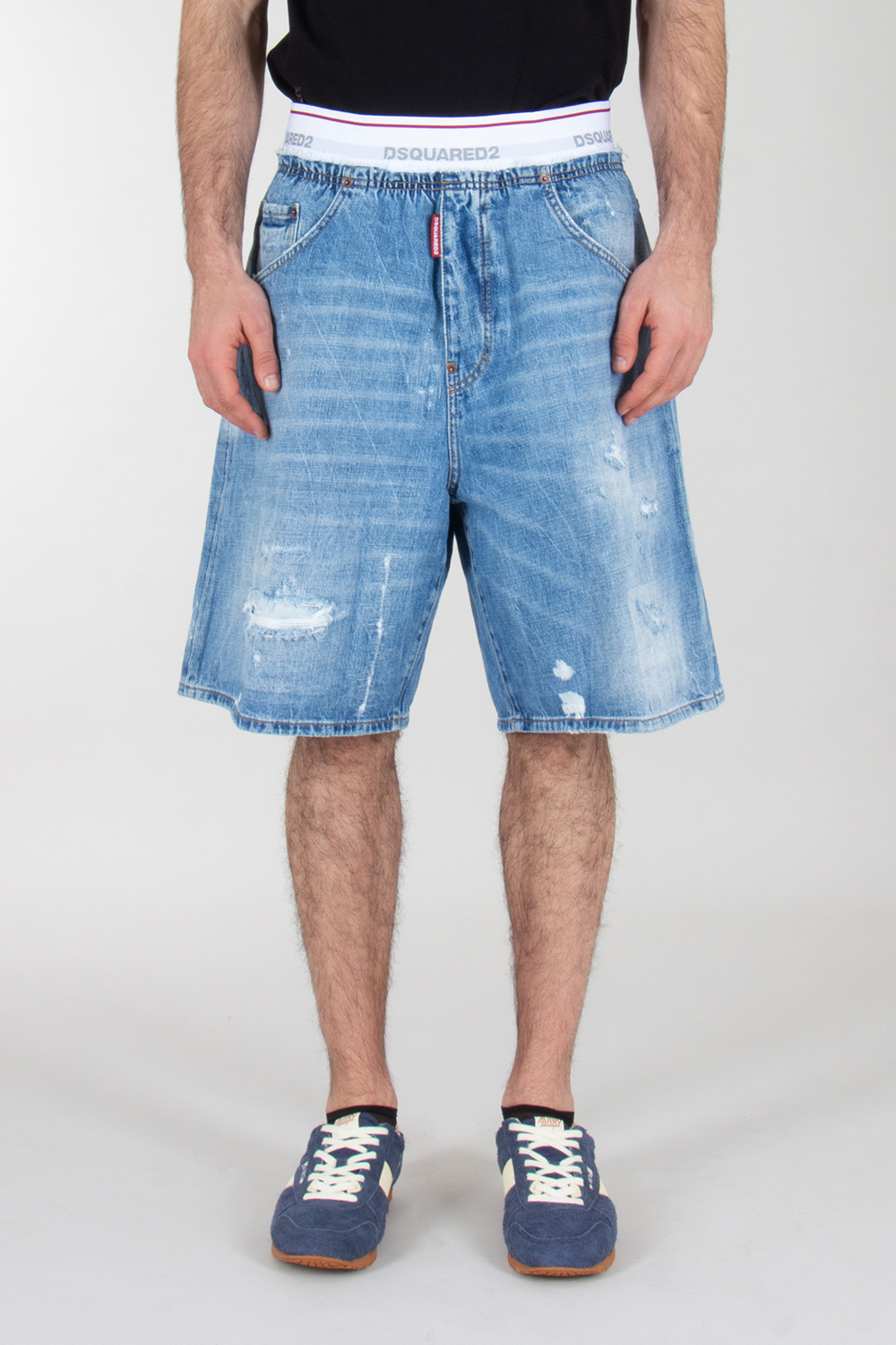 DSQUARED2 Relaxed Fit Distressed Denim Surfer Shorts 