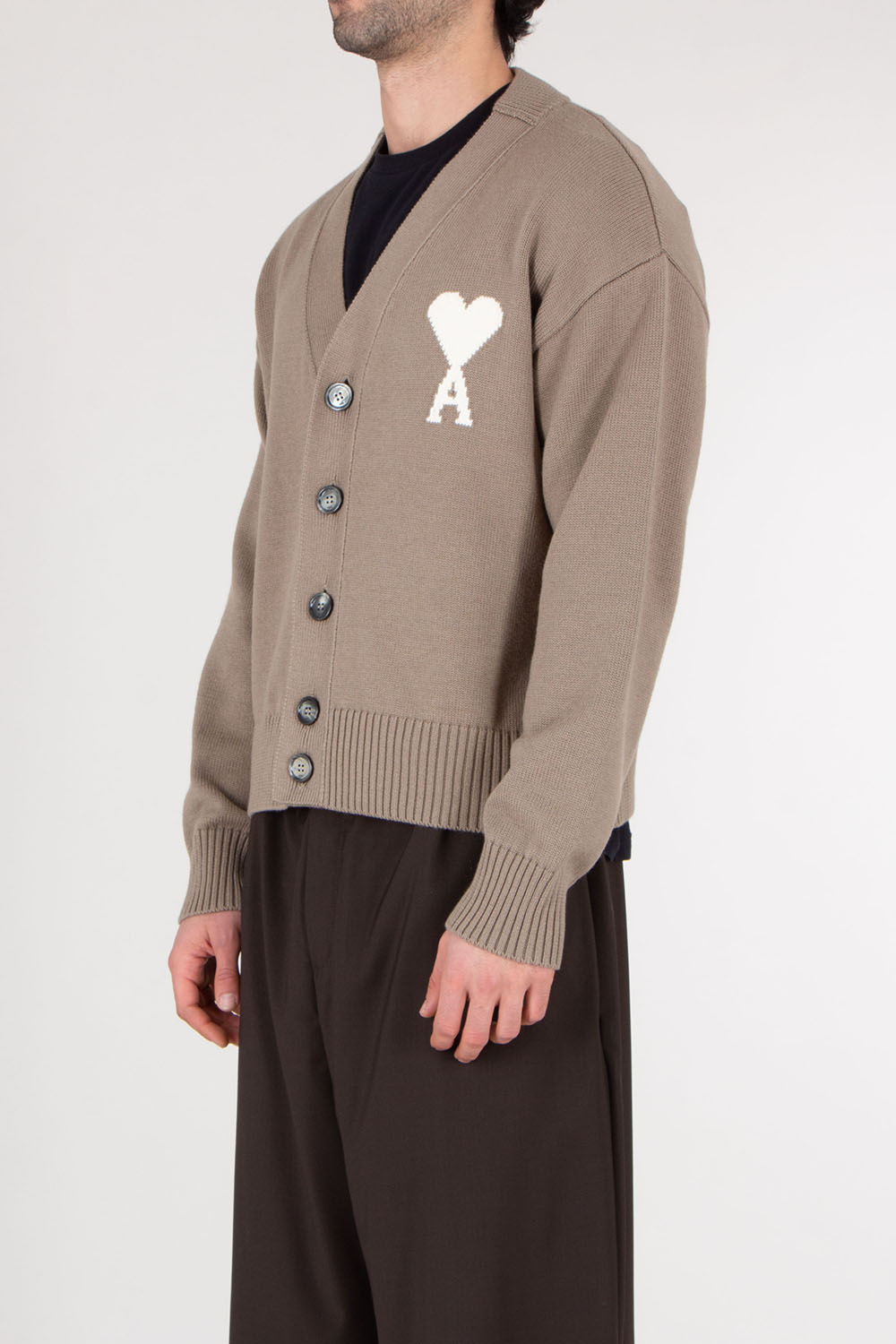 AMI PARIS Boxy Fit Ami De Coeur Wool Cotton Cardigan