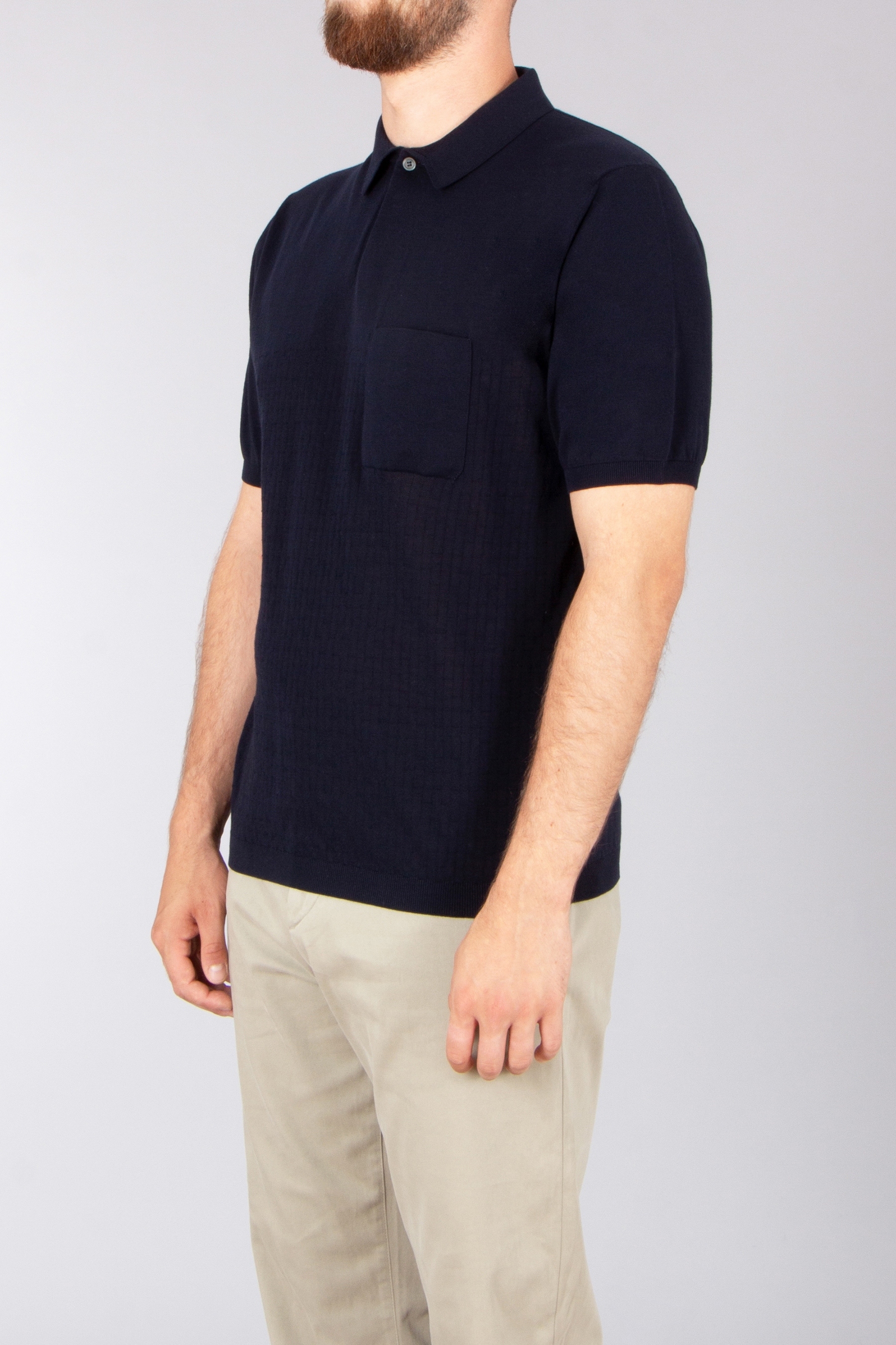SEASE Regular Fit Cotton Crêpe Knit Polo Loom Hemd, T-shirt, Ärmel, Mann, Person