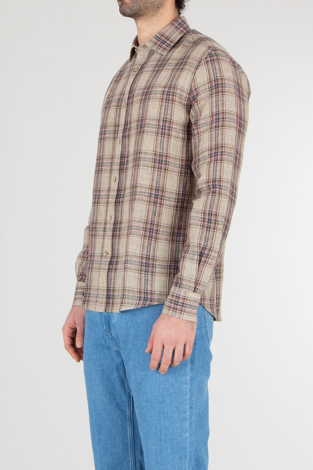 AGNONA Regular Fit Plaid Linen Shirt