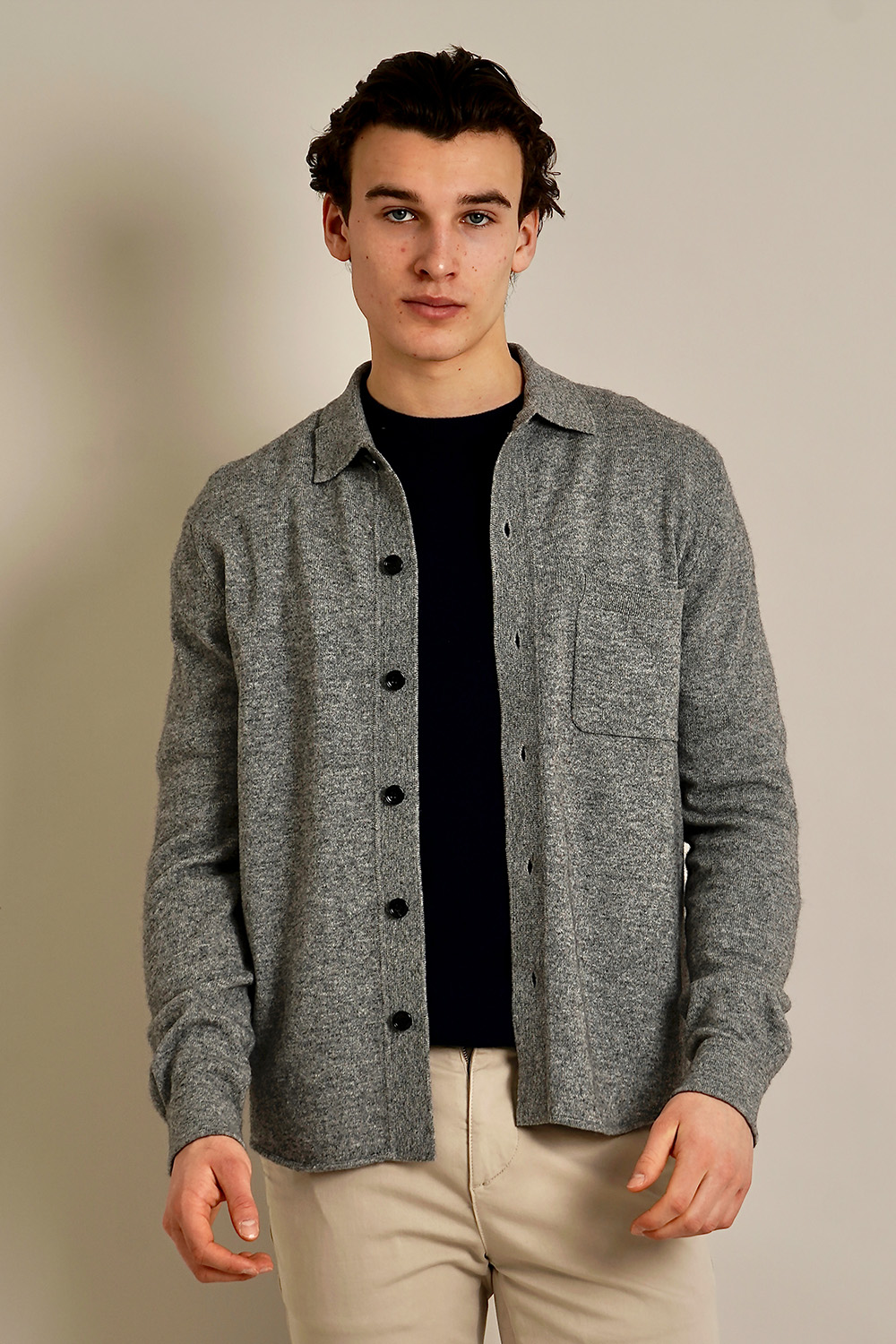 ALLUDE Regular Fit Cotton-Cashmere Blend Knit Shirt